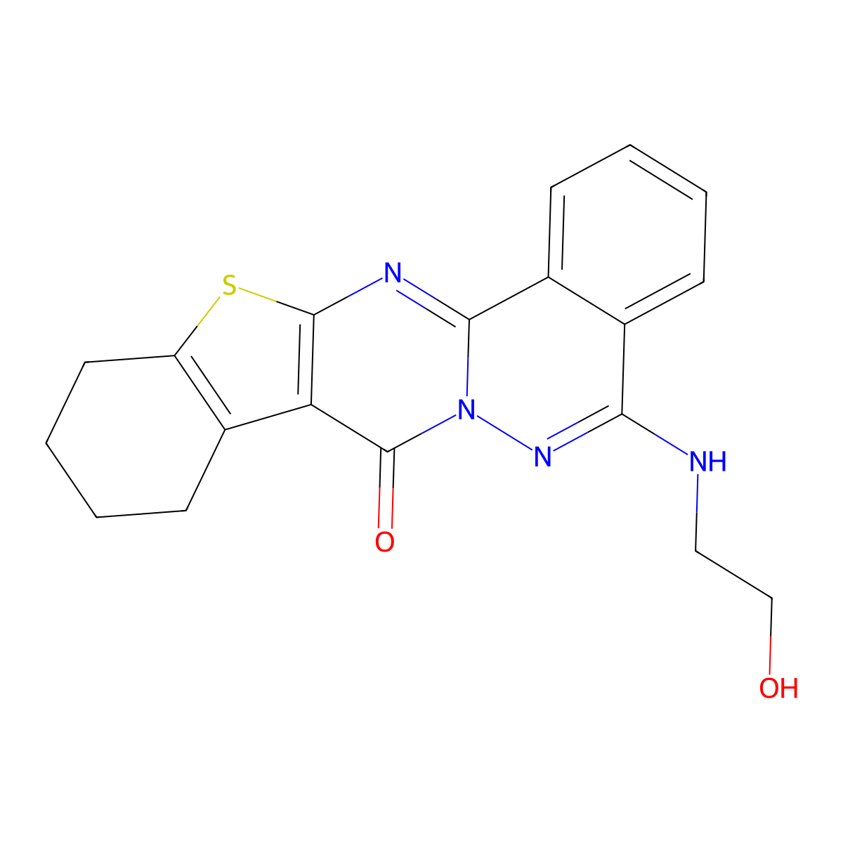 5-[(2-hydroxyethyl)amino]-9,10,11,12-tetrahydro-8H-[1]benzothieno[2',3':4,5]pyrimido[2,1-a]phthalazin-8-one molecular structure, CAS 374693-48-8