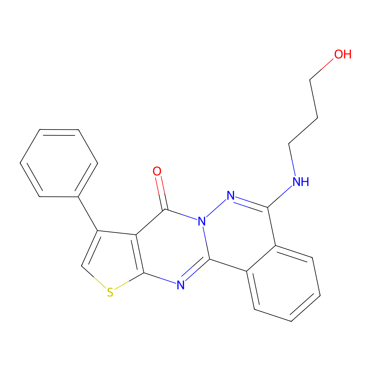 5-[(3-hydroxypropyl)amino]-9-phenyl-8H-thieno[2',3':4,5]pyrimido[2,1-a]phthalazin-8-one molecular structure, CAS 374693-51-3