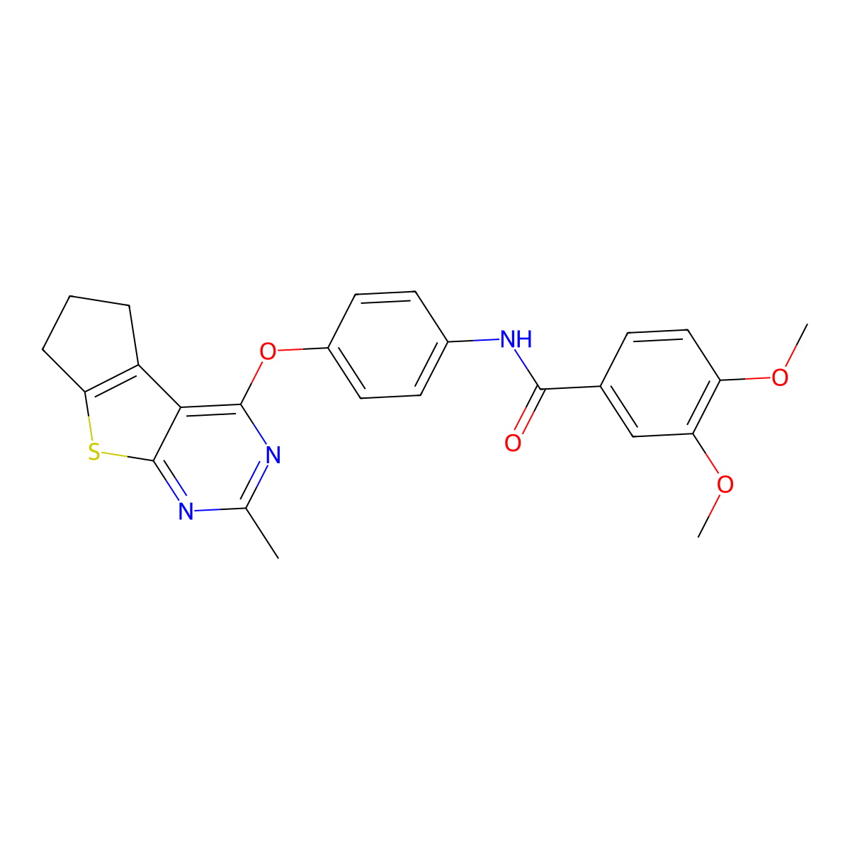 3,4-dimethoxy-N-[4-[(3-methyl-7,8-dihydro-6H-cyclopenta[4,5]thieno[1,2-c]pyrimidin-1-yl)oxy]phenyl]benzamide molecular structure, CAS 374693-53-5