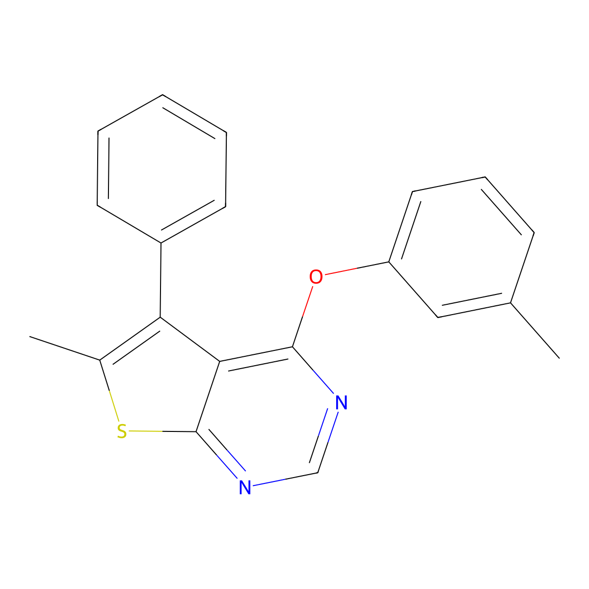 6-Methyl-4-(3-methylphenoxy)-5-phenylthieno[2,3-d]pyrimidine molecular structure, CAS 374693-62-6