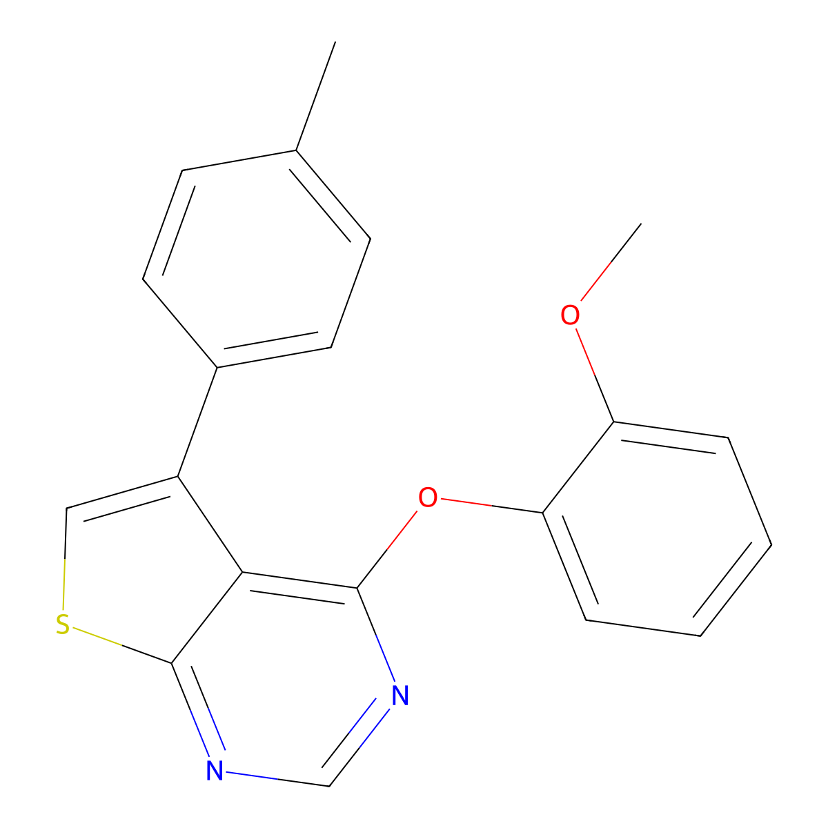 4-(2-Methoxyphenoxy)-5-(4-methylphenyl)thieno[2,3-d]pyrimidine molecular structure, CAS 374693-92-2