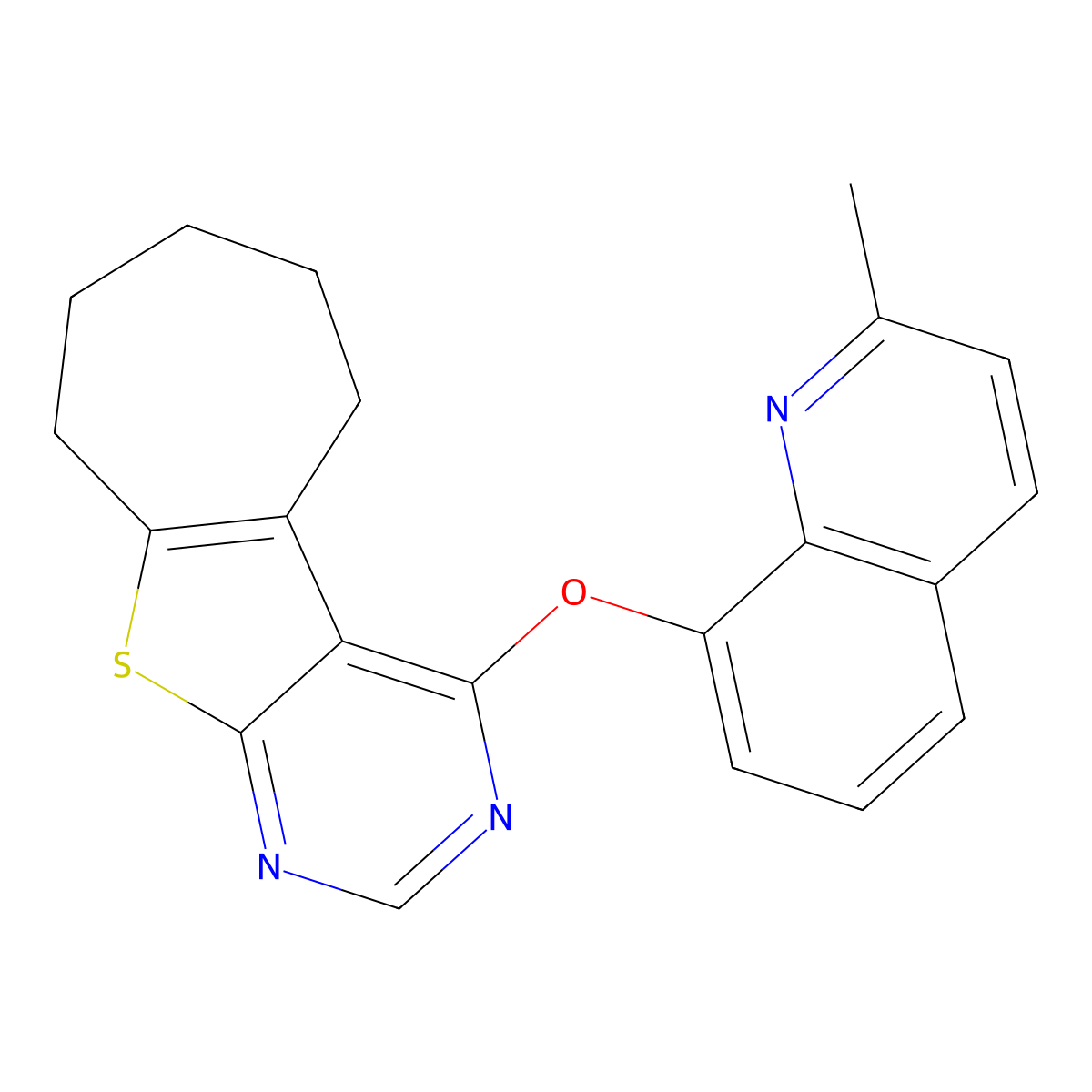 2-methyl-8-quinolinyl 6,7,8,9-tetrahydro-5H-cyclohepta[4,5]thieno[2,3-d]pyrimidin-4-yl ether molecular structure, CAS 374693-99-9
