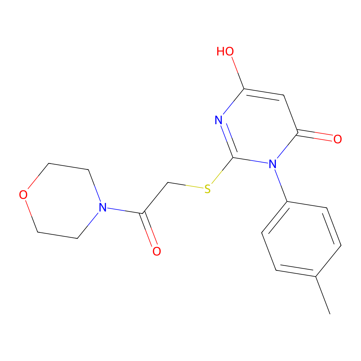 6-hydroxy-2-((2-morpholino-2-oxoethyl)thio)-3-(p-tolyl)pyrimidin-4(3H)-one molecular structure, CAS 374696-05-6