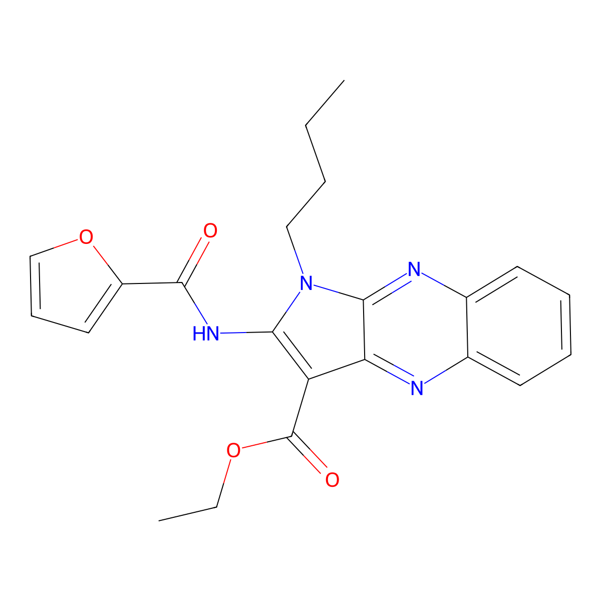 Ethyl 1-butyl-2-(furan-2-carbonylamino)pyrrolo[3,2-b]quinoxaline-3-carboxylate molecular structure, CAS 374696-33-0