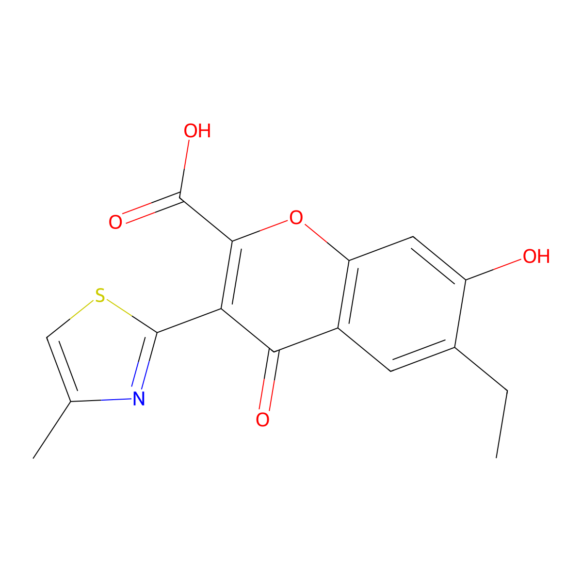 6-ethyl-7-hydroxy-3-(4-methyl-1,3-thiazol-2-yl)-4-oxo-4H-chromene-2-carboxylic acid molecular structure, CAS 374697-97-9