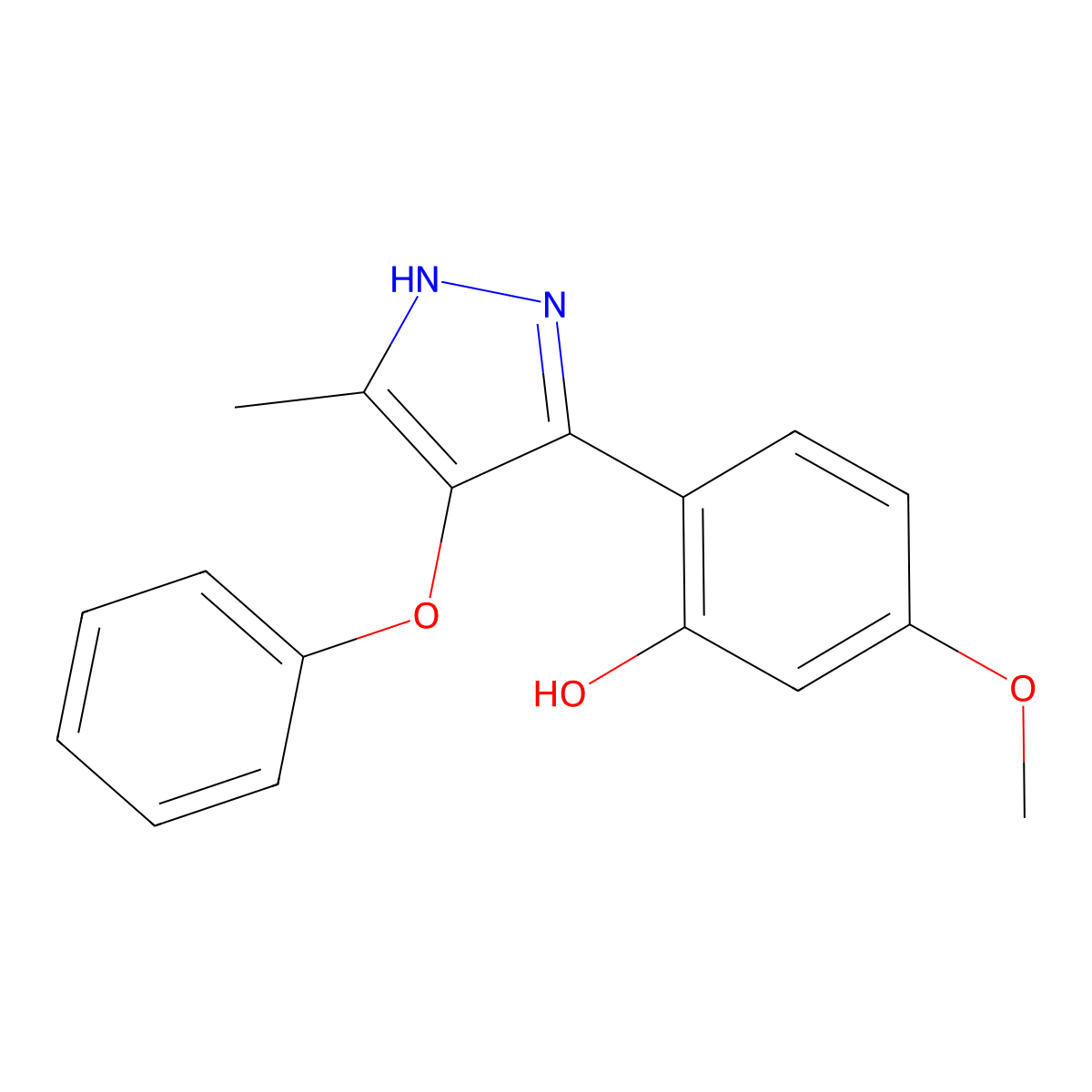 5-methoxy-2-(5-methyl-4-phenoxy-1H-pyrazol-3-yl)phenol molecular structure, CAS 374698-43-8
