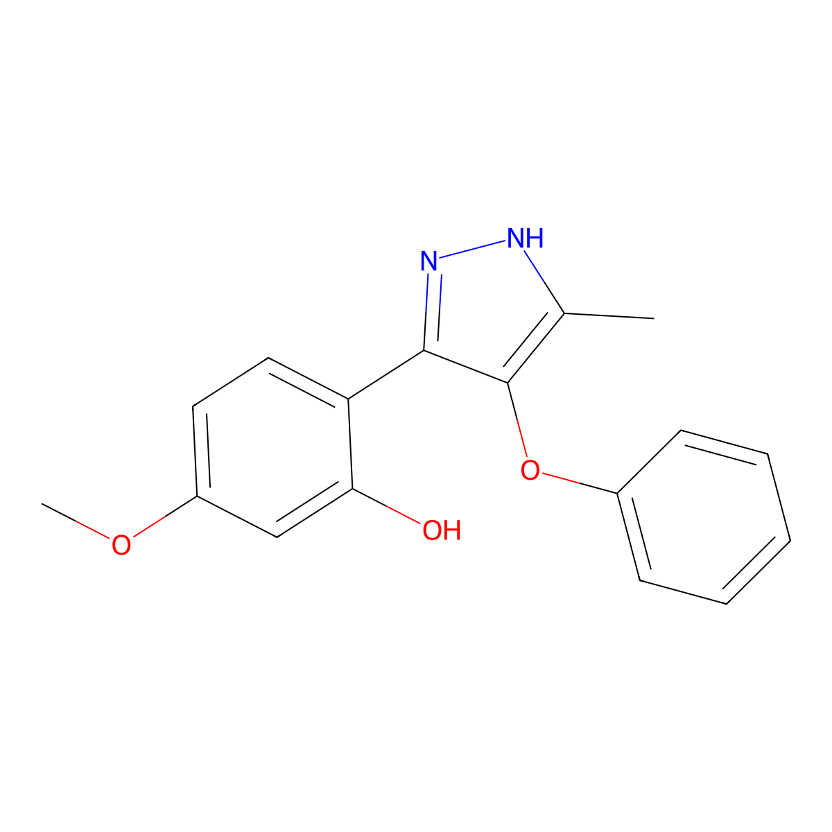 5-methoxy-2-(5-methyl-4-phenoxy-1H-pyrazol-3-yl)phenol molecular structure, CAS 374698-43-8