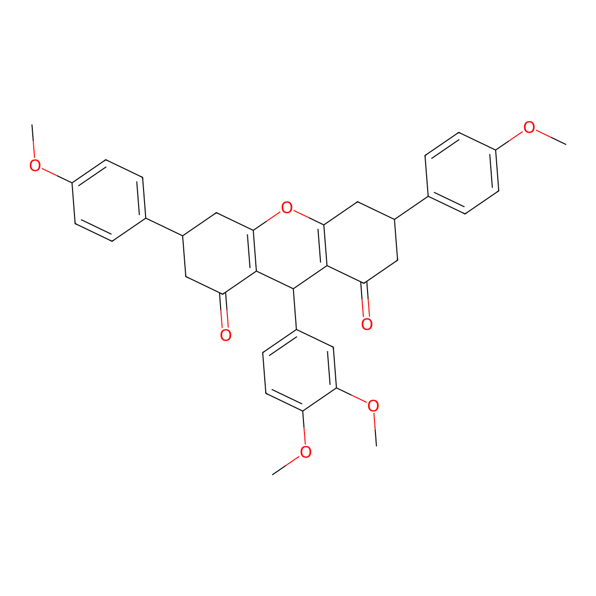 9-(3,4-dimethoxyphenyl)-3,6-bis(4-methoxyphenyl)-3,4,5,6,7,9-hexahydro-2H-xanthene-1,8-dione molecular structure, CAS 374698-64-3