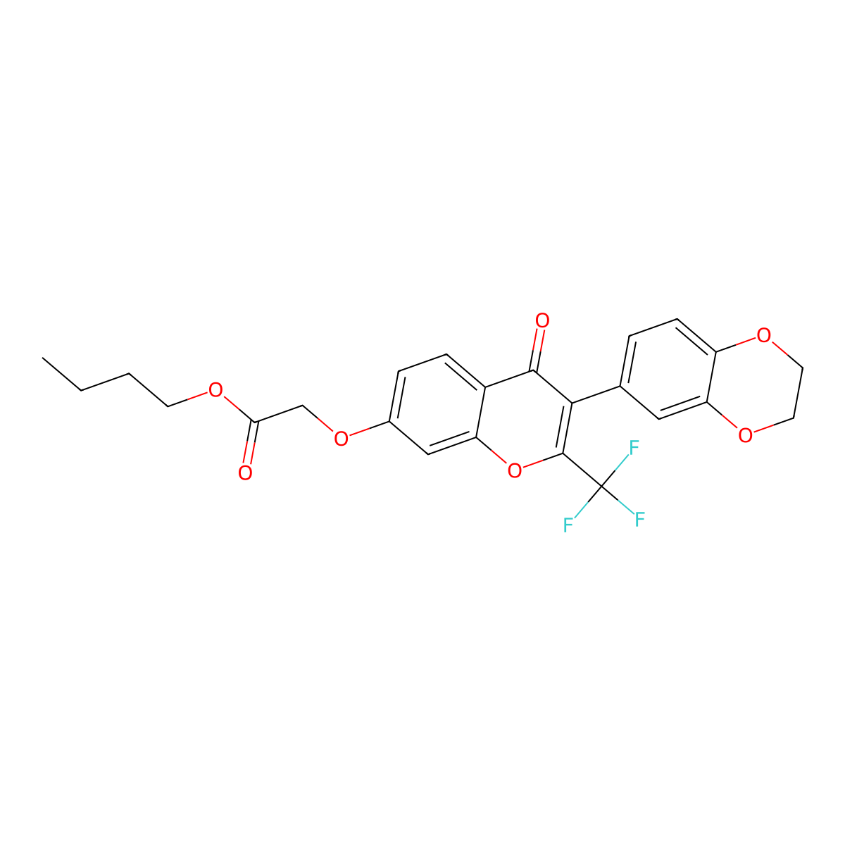 butyl {[3-(2,3-dihydro-1,4-benzodioxin-6-yl)-4-oxo-2-(trifluoromethyl)-4H-chromen-7-yl]oxy}acetate molecular structure, CAS 374699-51-1