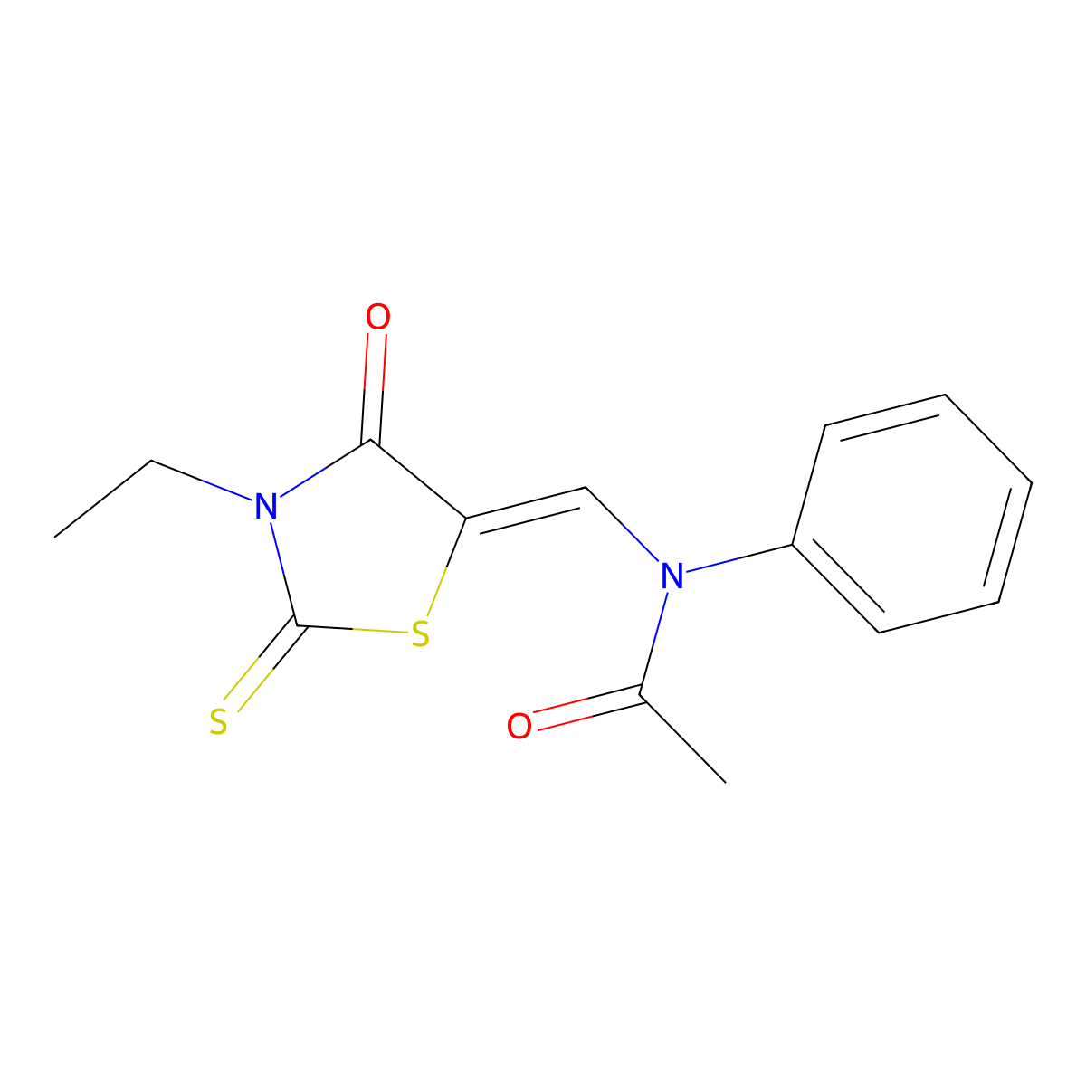 Acetamide, N-[(3-ethyl-4-oxo-2-thioxo-5-thiazolidinylidene)methyl]-N-phenyl- molecular structure, CAS 3747-06-6