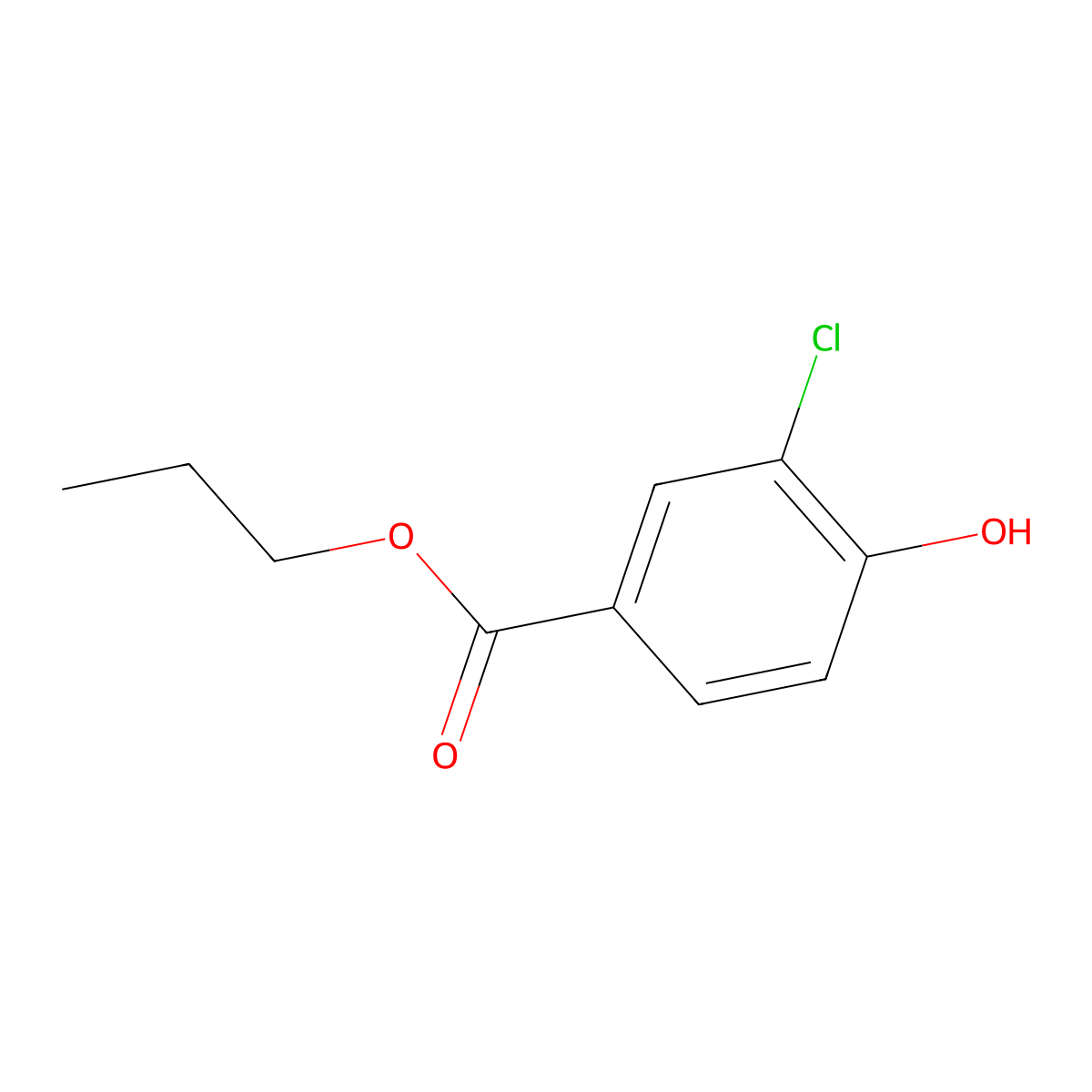 Propyl 3-chloro-4-hydroxybenzoate molecular structure, CAS 37470-49-8