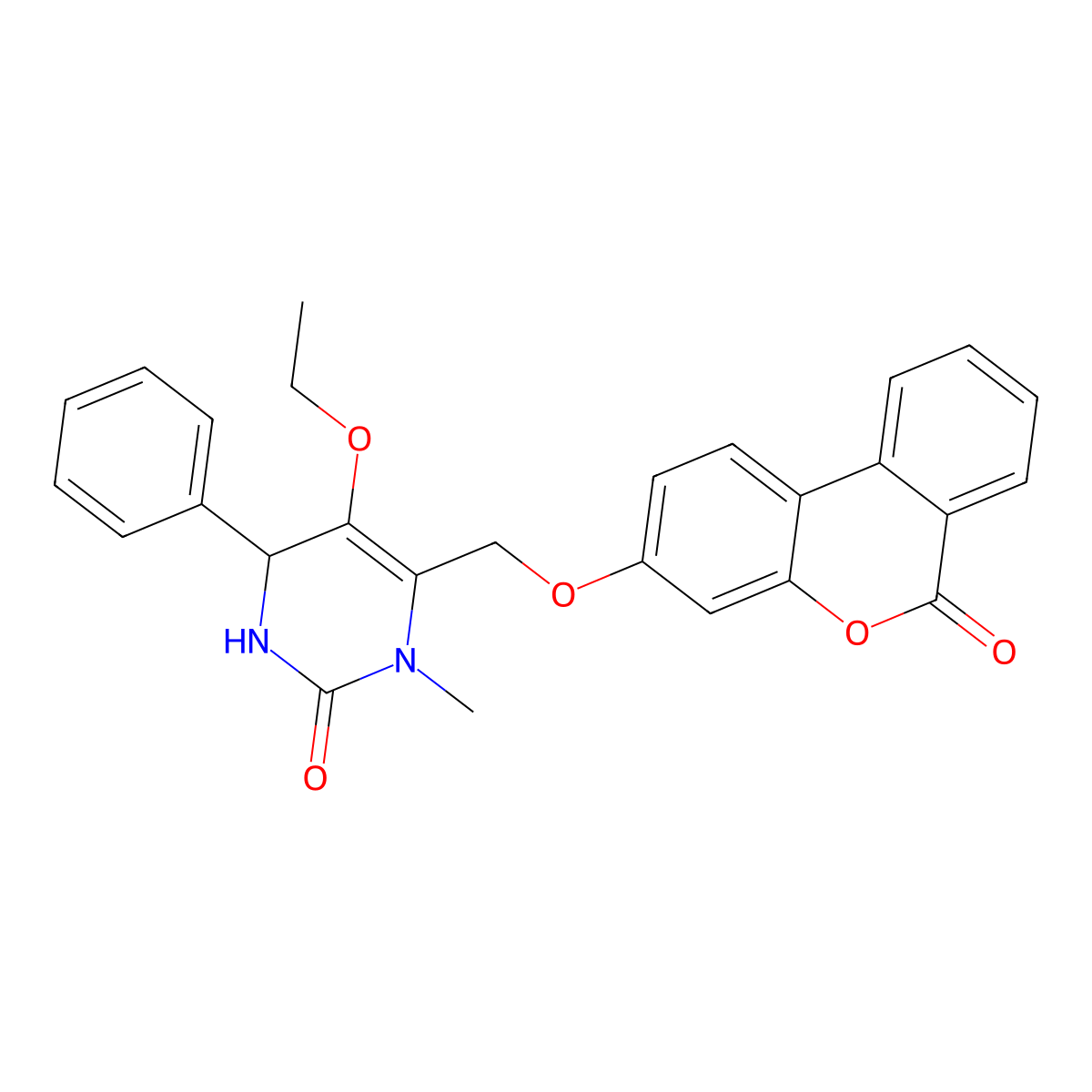 5-ethoxy-1-methyl-6-(((6-oxo-6H-benzo[c]chromen-3-yl)oxy)methyl)-4-phenyl-3,4-dihydropyrimidin-2(1H)-one molecular structure, CAS 374700-28-4