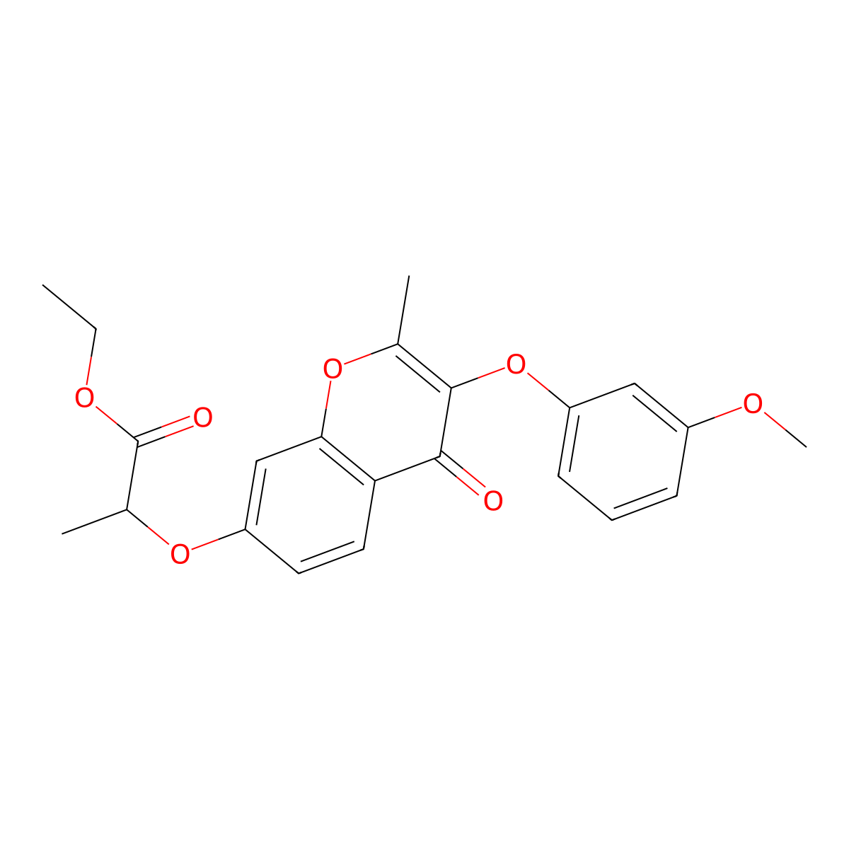Ethyl 2-[3-(3-methoxyphenoxy)-2-methyl-4-oxochromen-7-yl]oxypropanoate molecular structure, CAS 374700-49-9