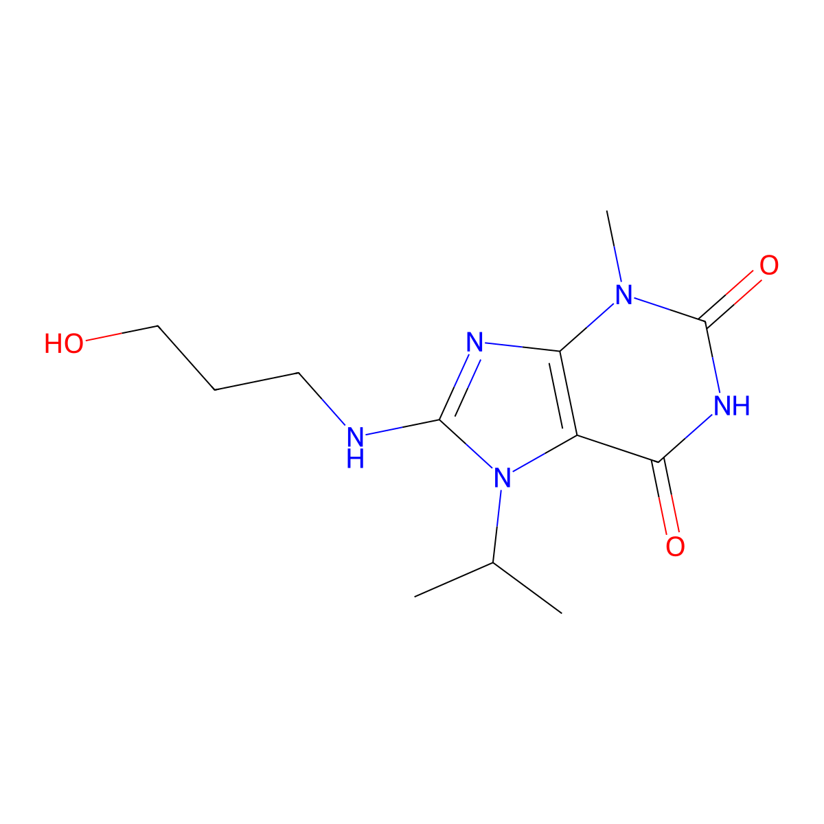 8-((3-hydroxypropyl)amino)-7-isopropyl-3-methyl-1H-purine-2,6(3H,7H)-dione molecular structure, CAS 374700-74-0