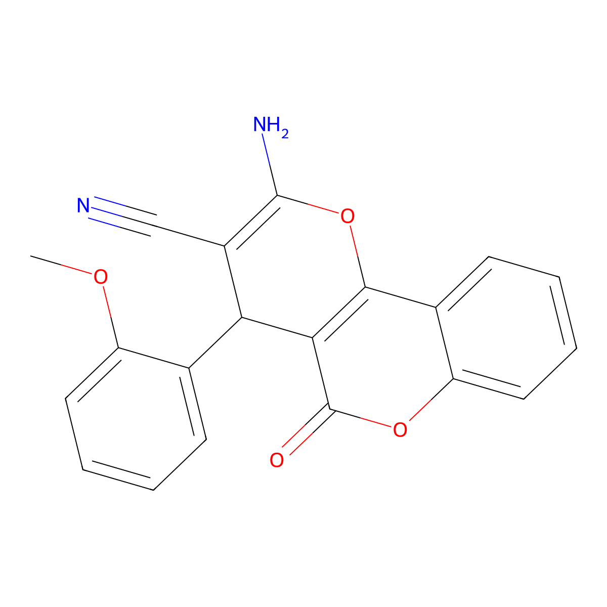 2-Amino-4-(2-methoxyphenyl)-5-oxo-4,5-dihydropyrano[3,2-c]chromene-3-carbonitrile molecular structure, CAS 374701-76-5