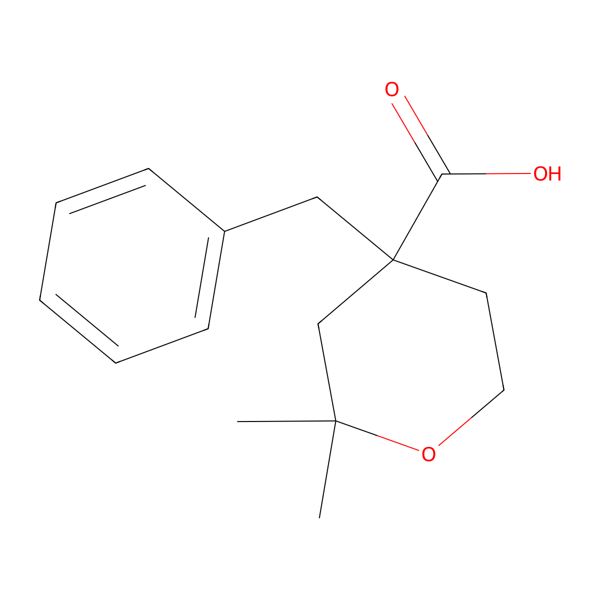 4-benzyl-2,2-dimethyltetrahydro-2H-pyran-4-carboxylic acid molecular structure, CAS 374702-03-1