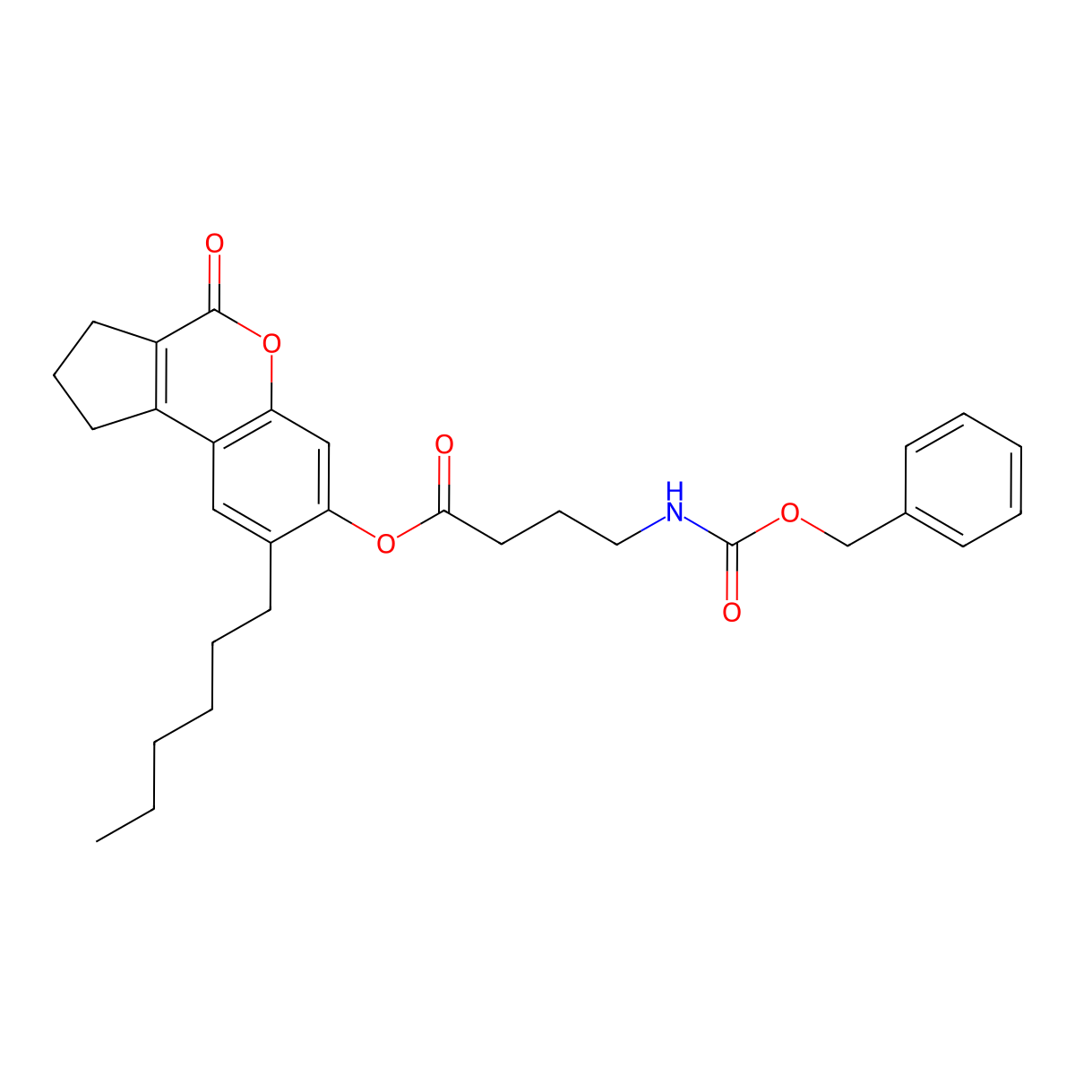 8-Hexyl-4-oxo-1,2,3,4-tetrahydrocyclopenta[c]chromen-7-yl 4-{[(benzyloxy)carbonyl]amino}butanoate molecular structure, CAS 374702-05-3