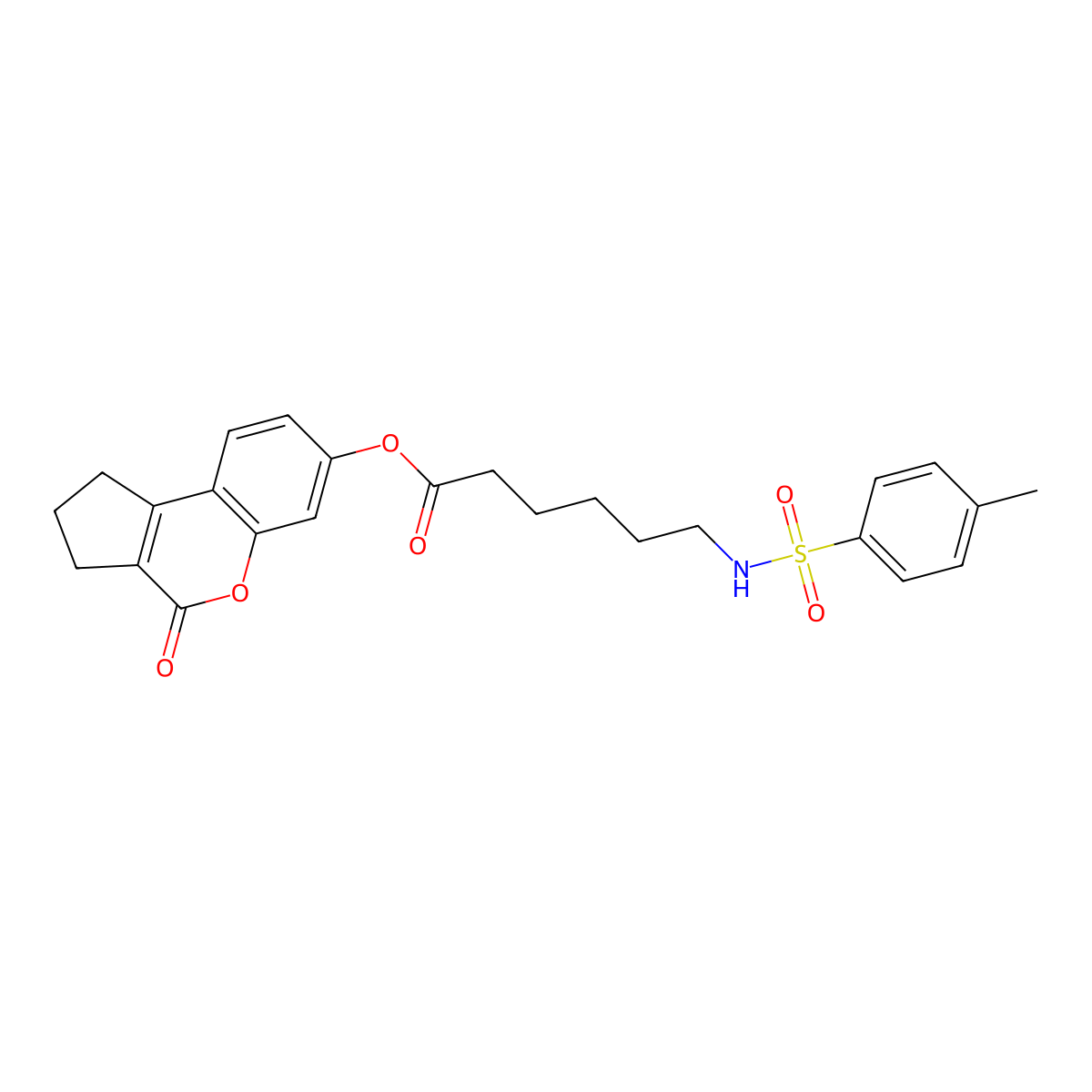 4-Oxo-1,2,3,4-tetrahydrocyclopenta[c]chromen-7-yl 6-{[(4-methylphenyl)sulfonyl]amino}hexanoate molecular structure, CAS 374702-81-5