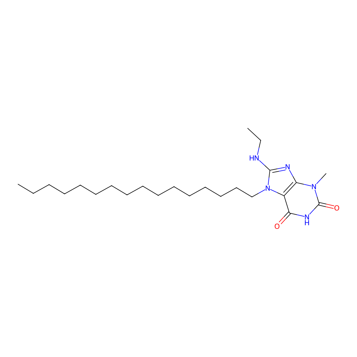 8-(ethylamino)-7-hexadecyl-3-methyl-3,7-dihydro-1H-purine-2,6-dione molecular structure, CAS 374703-07-8