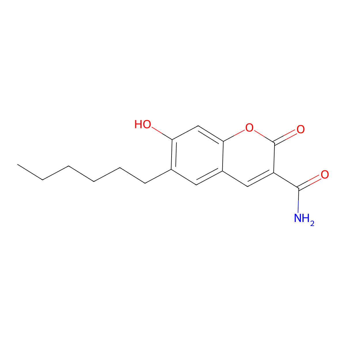 6-hexyl-7-hydroxy-2-oxo-2H-chromene-3-carboxamide molecular structure, CAS 374703-67-0