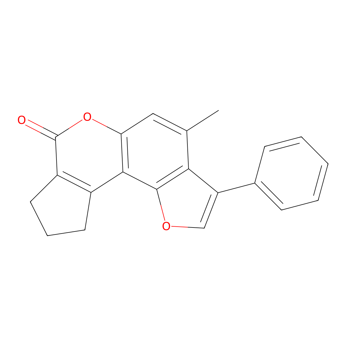 4-methyl-3-phenyl-9,10-dihydrocyclopenta[c]furo[2,3-f]chromen-7(8H)-one molecular structure, CAS 374704-55-9