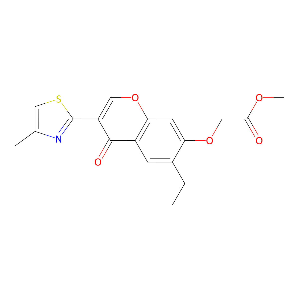 Methyl 2-[6-ethyl-3-(4-methyl-1,3-thiazol-2-yl)-4-oxochromen-7-yl]oxyacetate molecular structure, CAS 374704-60-6