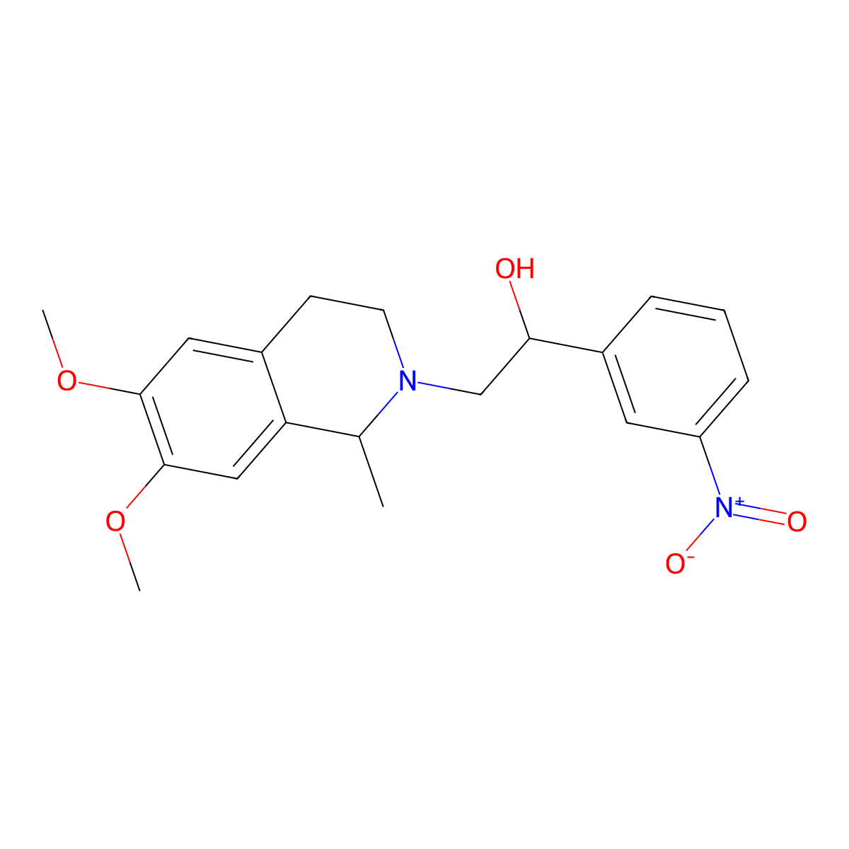 Ethanol, 2-(1,2,3,4-tetrahydro-6,7-dimethoxy-1-methylisoquinolin-2-yl)-1-(3-nitrophenyl)- molecular structure, CAS 374704-73-1