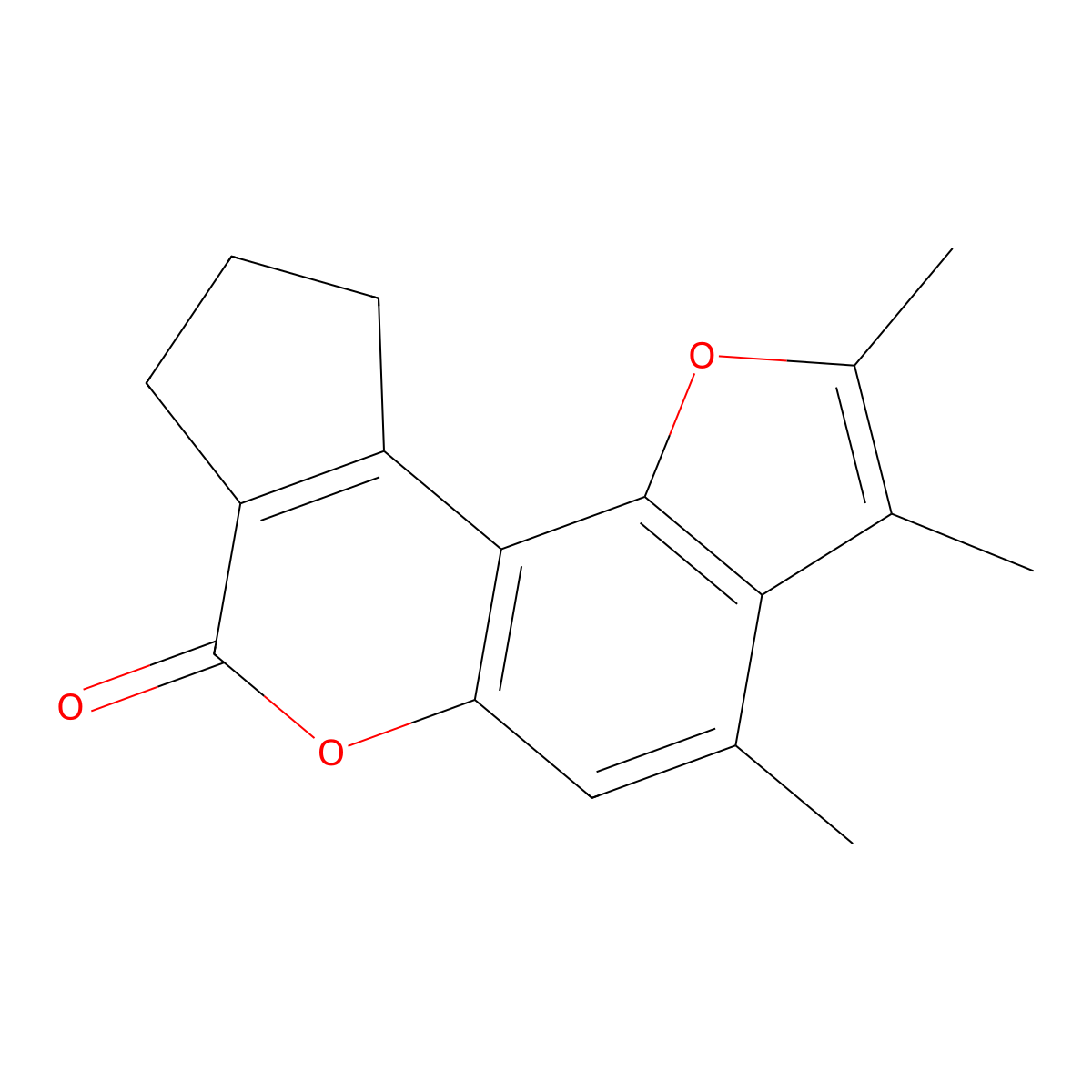 2,3,4-trimethyl-9,10-dihydrocyclopenta[c]furo[2,3-f]chromen-7(8H)-one molecular structure, CAS 374705-24-5