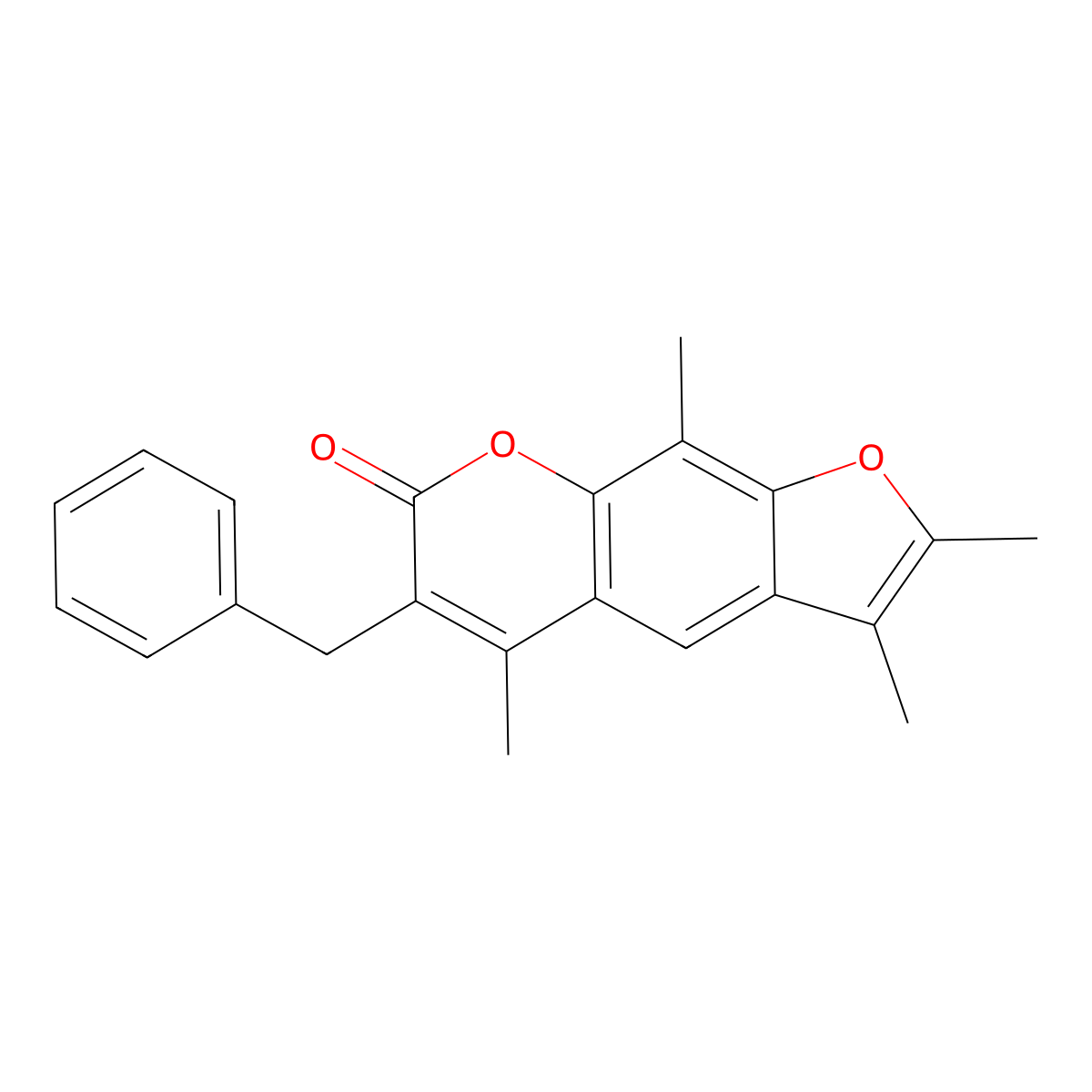 6-benzyl-2,3,5,9-tetramethyl-7H-furo[3,2-g]chromen-7-one molecular structure, CAS 374705-54-1