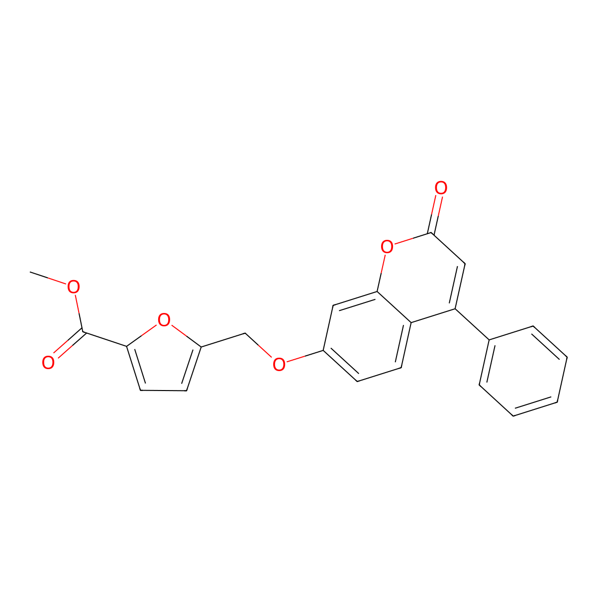 Methyl 5-[(2-oxo-4-phenylchromen-7-yl)oxymethyl]furan-2-carboxylate molecular structure, CAS 374705-99-4