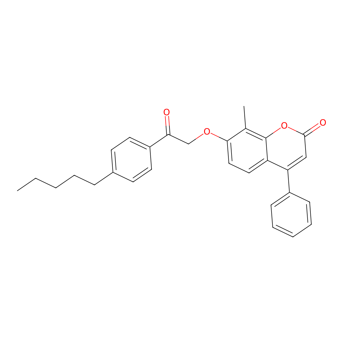 8-methyl-7-[2-oxo-2-(4-pentylphenyl)ethoxy]-4-phenyl-2H-chromen-2-one molecular structure, CAS 374706-06-6