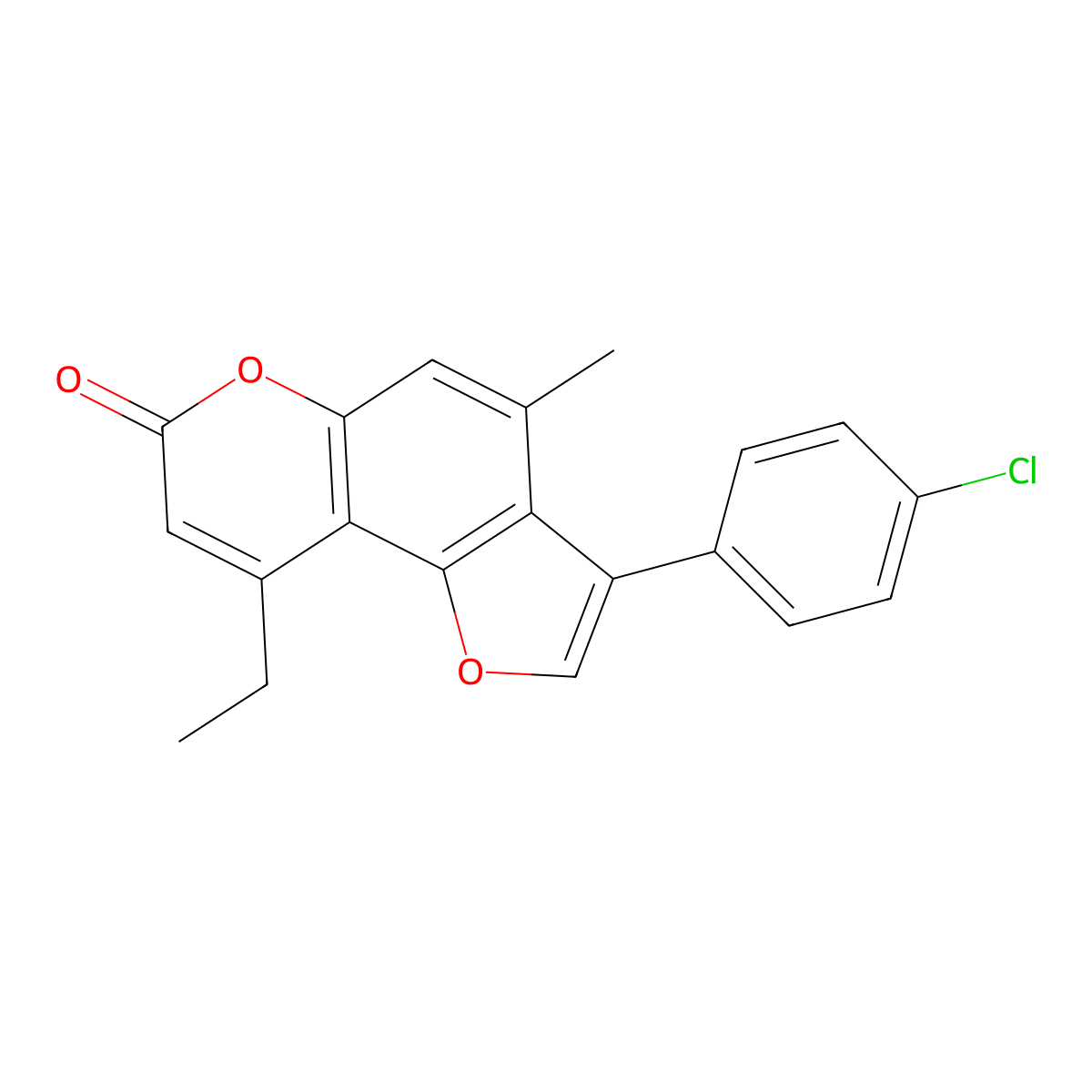 3-(4-chlorophenyl)-9-ethyl-4-methyl-7H-furo[2,3-f]chromen-7-one molecular structure, CAS 374707-41-2
