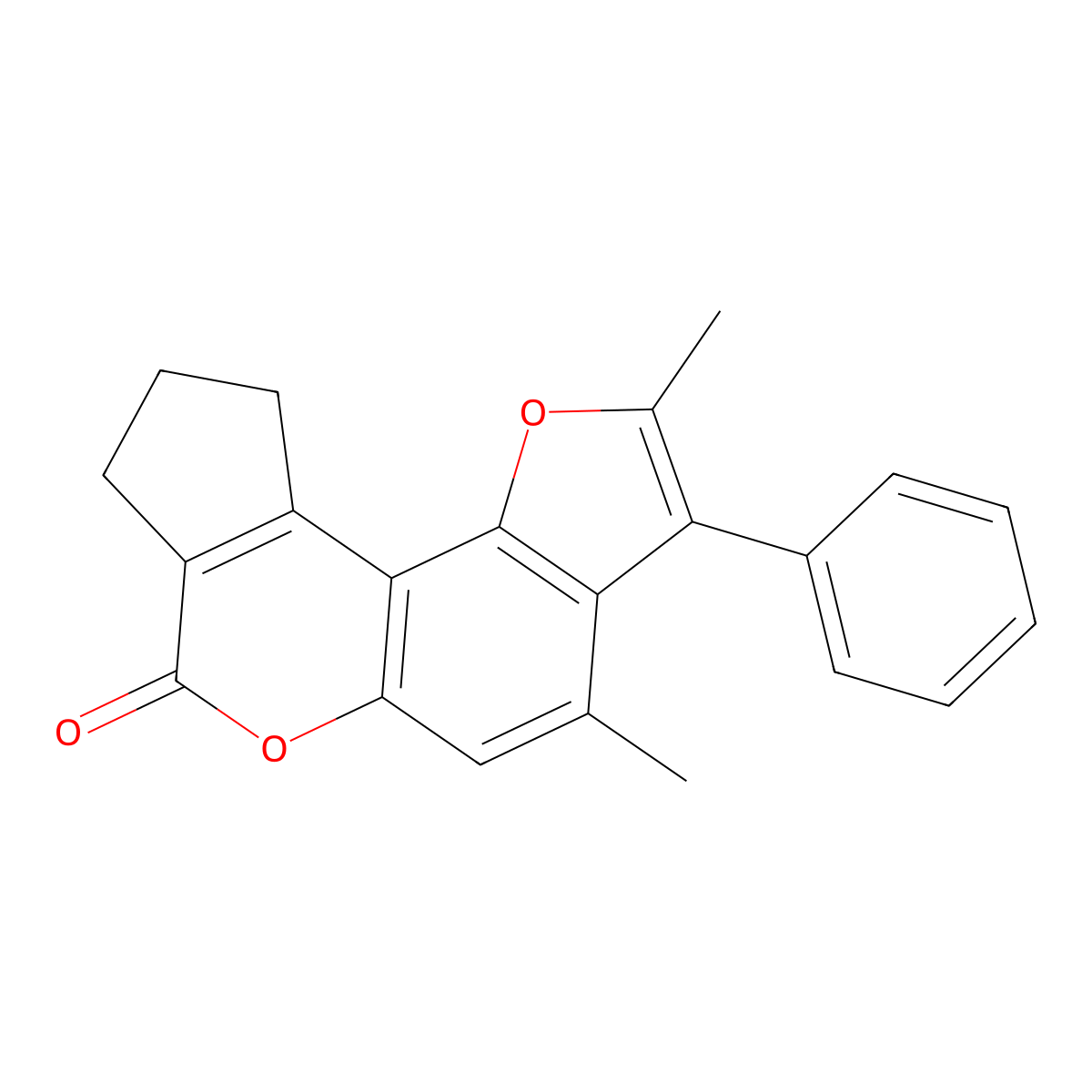 2,4-dimethyl-3-phenyl-9,10-dihydrocyclopenta[c]furo[2,3-f]chromen-7(8H)-one molecular structure, CAS 374707-85-4