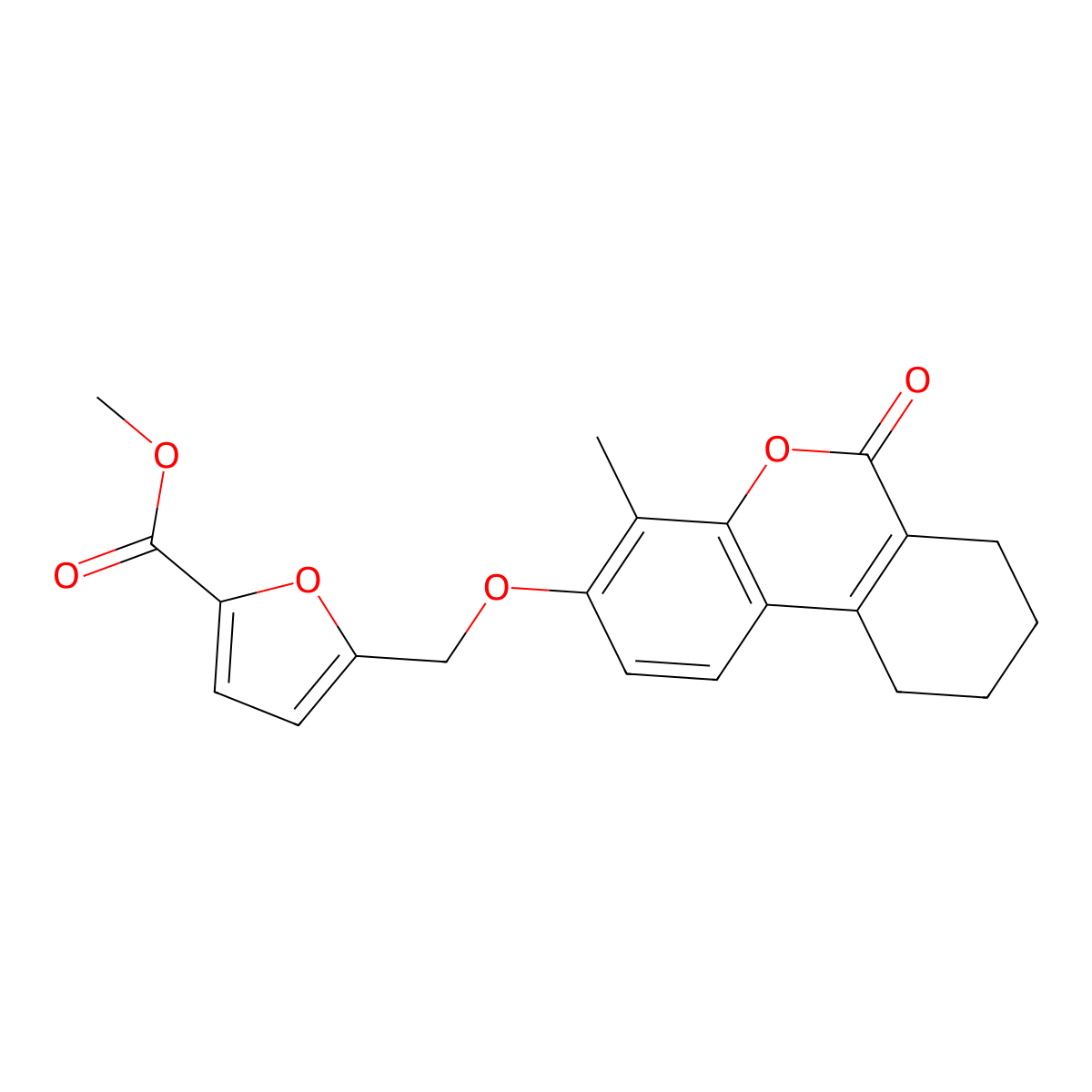 Methyl 5-[(4-methyl-6-oxo-7,8,9,10-tetrahydrobenzo[c]chromen-3-yl)oxymethyl]furan-2-carboxylate molecular structure, CAS 374707-90-1