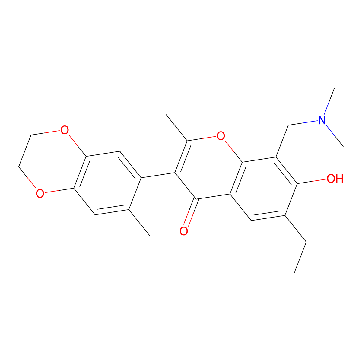8-[(dimethylamino)methyl]-6-ethyl-7-hydroxy-2-methyl-3-(7-methyl-2,3-dihydro-1,4-benzodioxin-6-yl)-4H-chromen-4-one molecular structure, CAS 374709-46-3