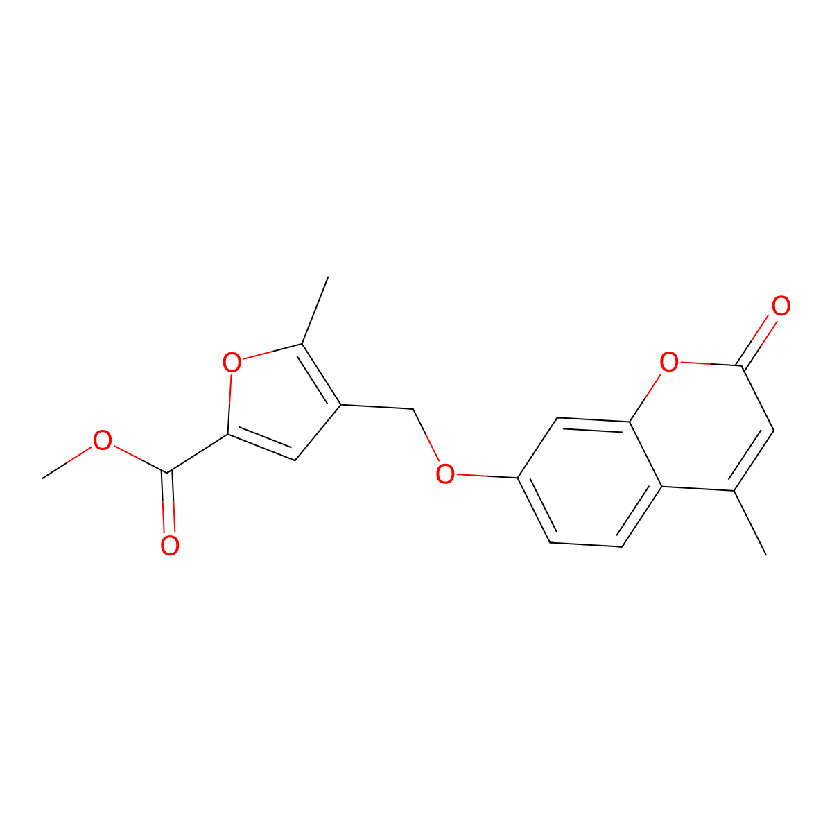 Methyl 5-methyl-4-[(4-methyl-2-oxochromen-7-yl)oxymethyl]furan-2-carboxylate molecular structure, CAS 374710-29-9