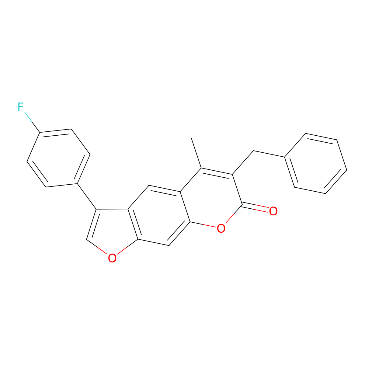 6-benzyl-3-(4-fluorophenyl)-5-methyl-7H-furo[3,2-g]chromen-7-one molecular structure, CAS 374710-31-3