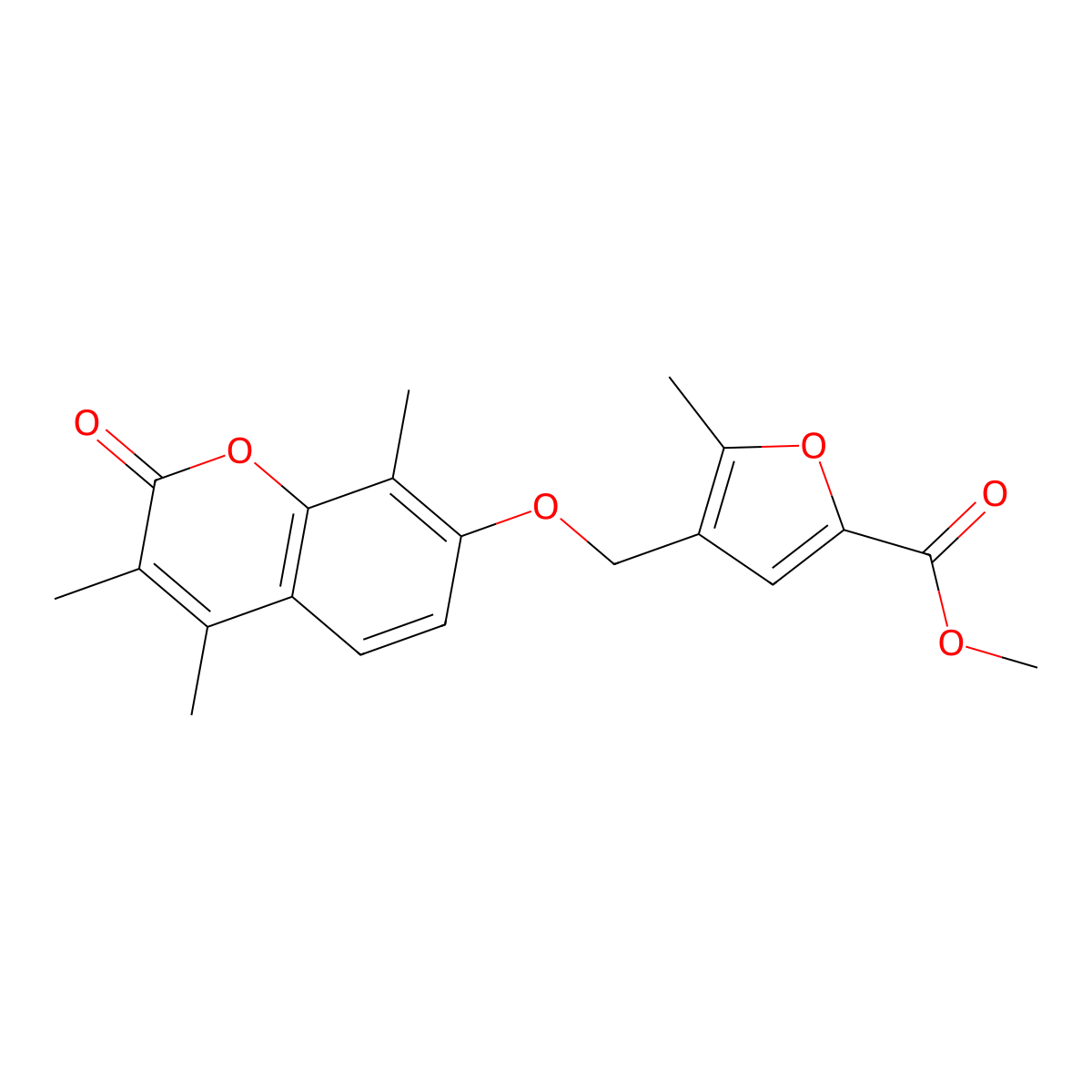 Methyl 5-methyl-4-[(3,4,8-trimethyl-2-oxochromen-7-yl)oxymethyl]furan-2-carboxylate molecular structure, CAS 374710-95-9