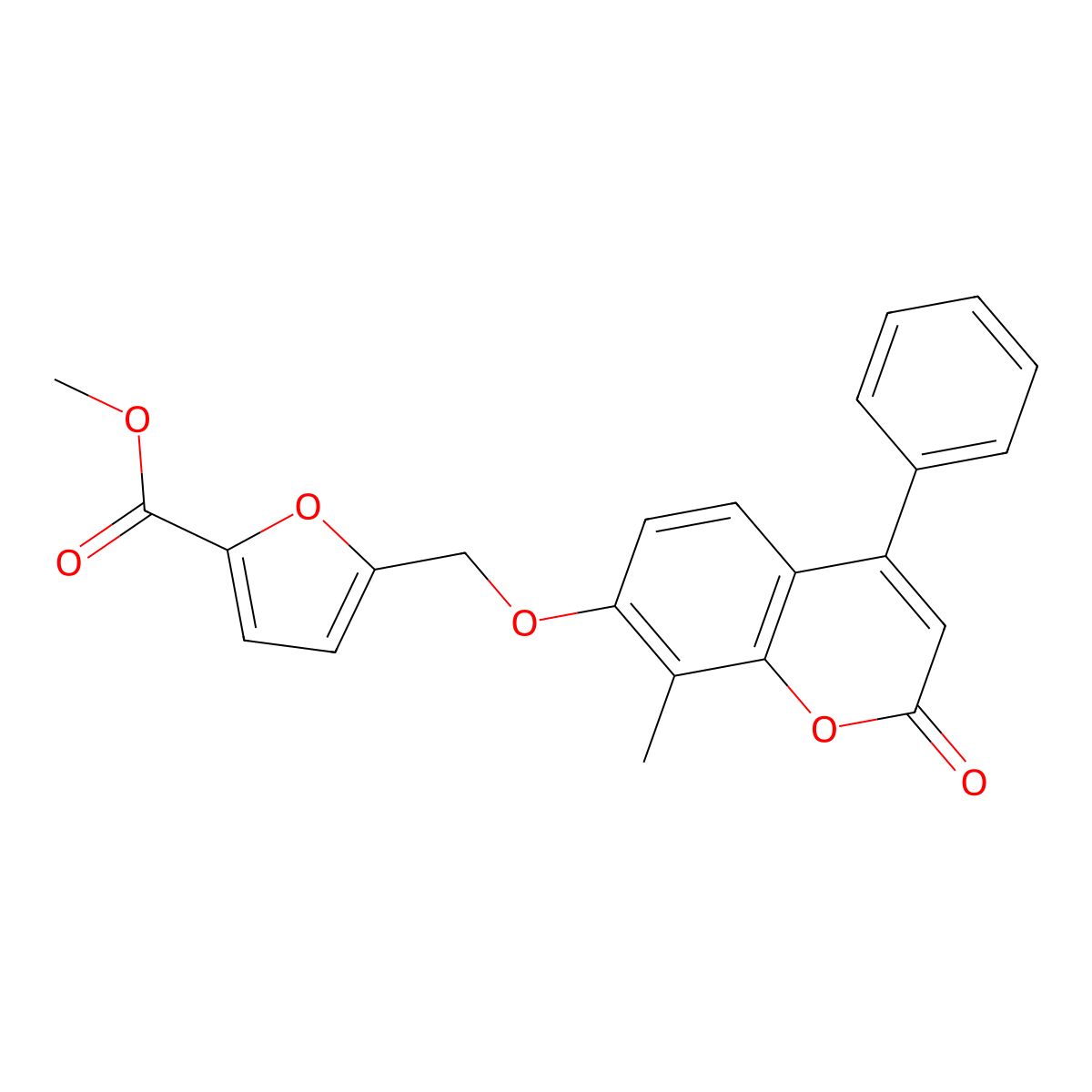 Methyl 5-[(8-methyl-2-oxo-4-phenylchromen-7-yl)oxymethyl]furan-2-carboxylate molecular structure, CAS 374712-00-2