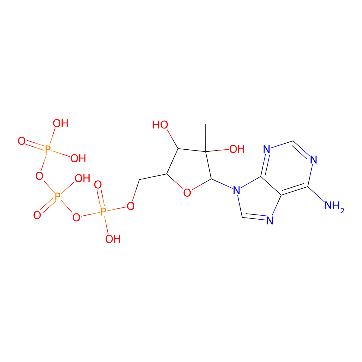2'-C-Methyladenosine 5'-(tetrahydrogen triphosphate) molecular structure, CAS 374750-27-3