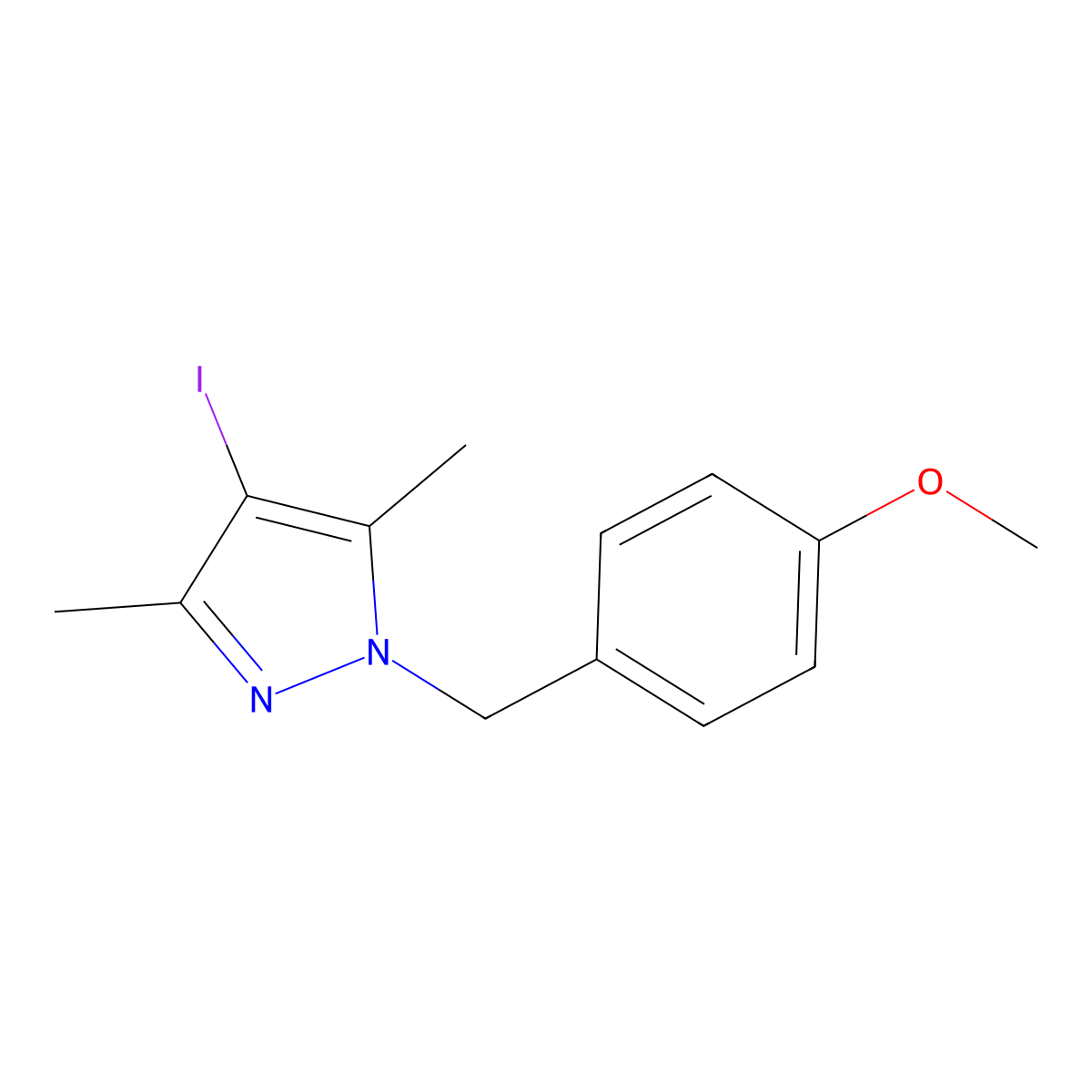 4-iodo-1-[(4-methoxyphenyl)methyl]-3,5-dimethyl-1H-pyrazole molecular structure, CAS 374756-59-9