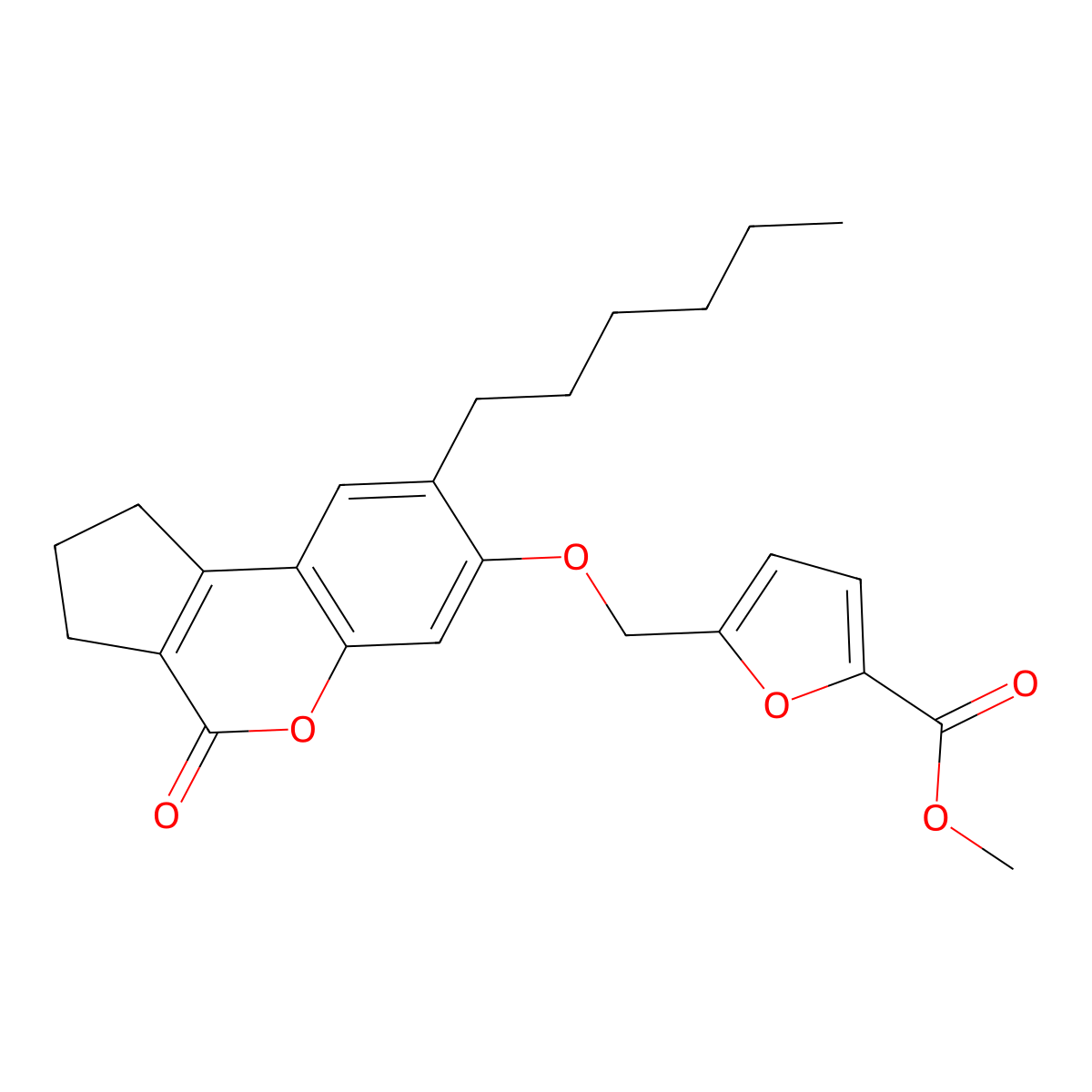 Methyl 5-{[(8-hexyl-4-oxo-1,2,3,4-tetrahydrocyclopenta[c]chromen-7-yl)oxy]methyl}-2-furoate molecular structure, CAS 374757-40-1