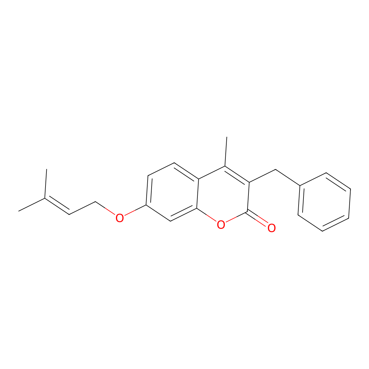 3-Benzyl-4-methyl-7-((3-methyl-2-butenyl)oxy)-2H-chromen-2-one molecular structure, CAS 374757-67-2