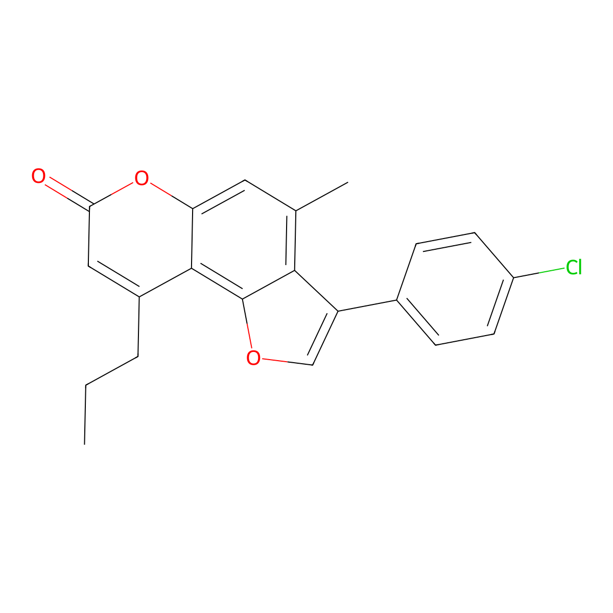 3-(4-chlorophenyl)-4-methyl-9-propyl-7H-furo[2,3-f]chromen-7-one molecular structure, CAS 374758-10-8