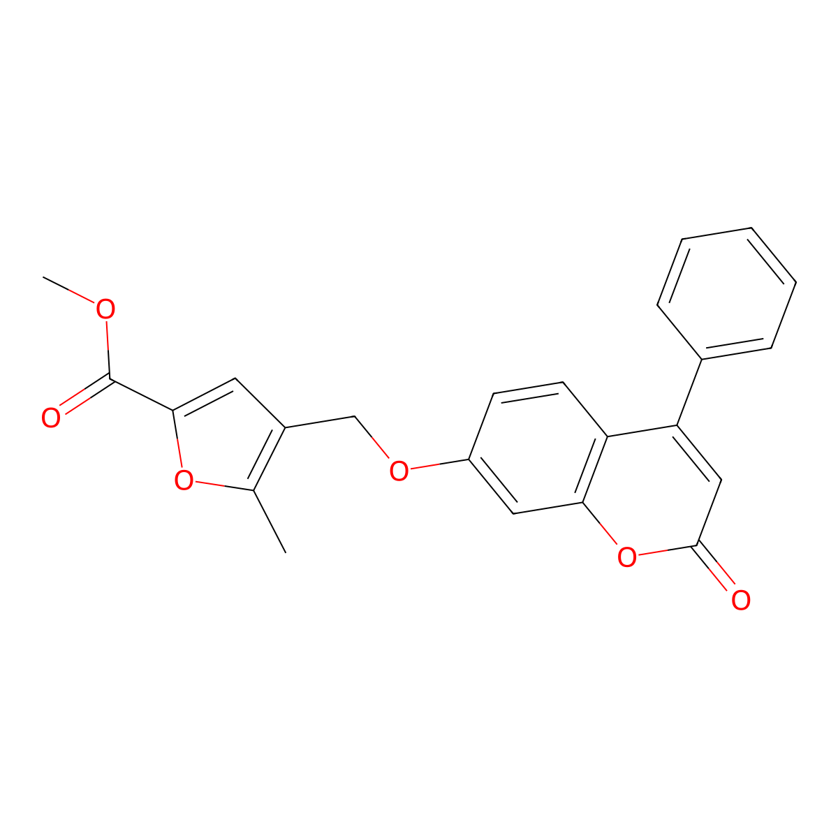 Methyl 5-methyl-4-[(2-oxo-4-phenylchromen-7-yl)oxymethyl]furan-2-carboxylate molecular structure, CAS 374758-46-0