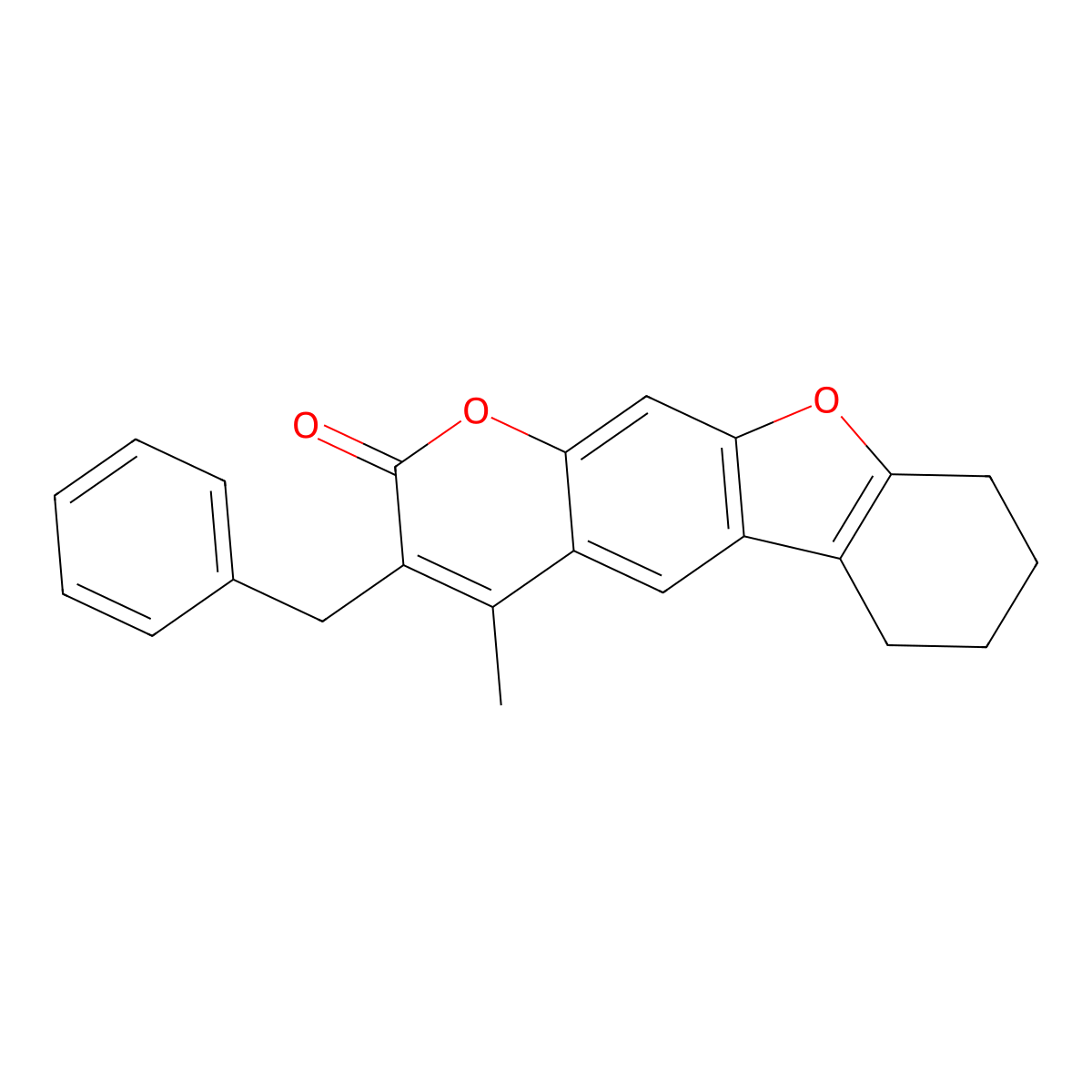 3-benzyl-4-methyl-6,7,8,9-tetrahydro-2H-[1]benzofuro[3,2-g]chromen-2-one molecular structure, CAS 374758-66-4