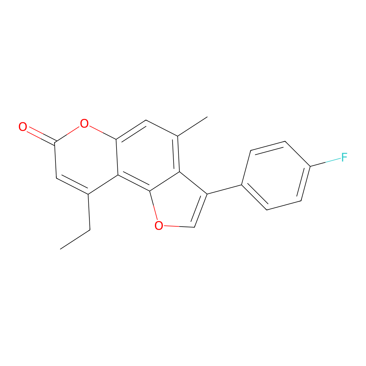9-ethyl-3-(4-fluorophenyl)-4-methyl-7H-furo[2,3-f]chromen-7-one molecular structure, CAS 374758-79-9