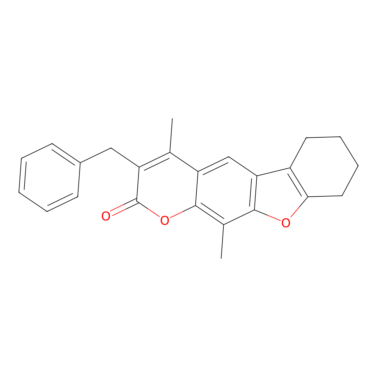 3-benzyl-4,11-dimethyl-6,7,8,9-tetrahydro-2H-[1]benzofuro[3,2-g]chromen-2-one molecular structure, CAS 374759-06-5