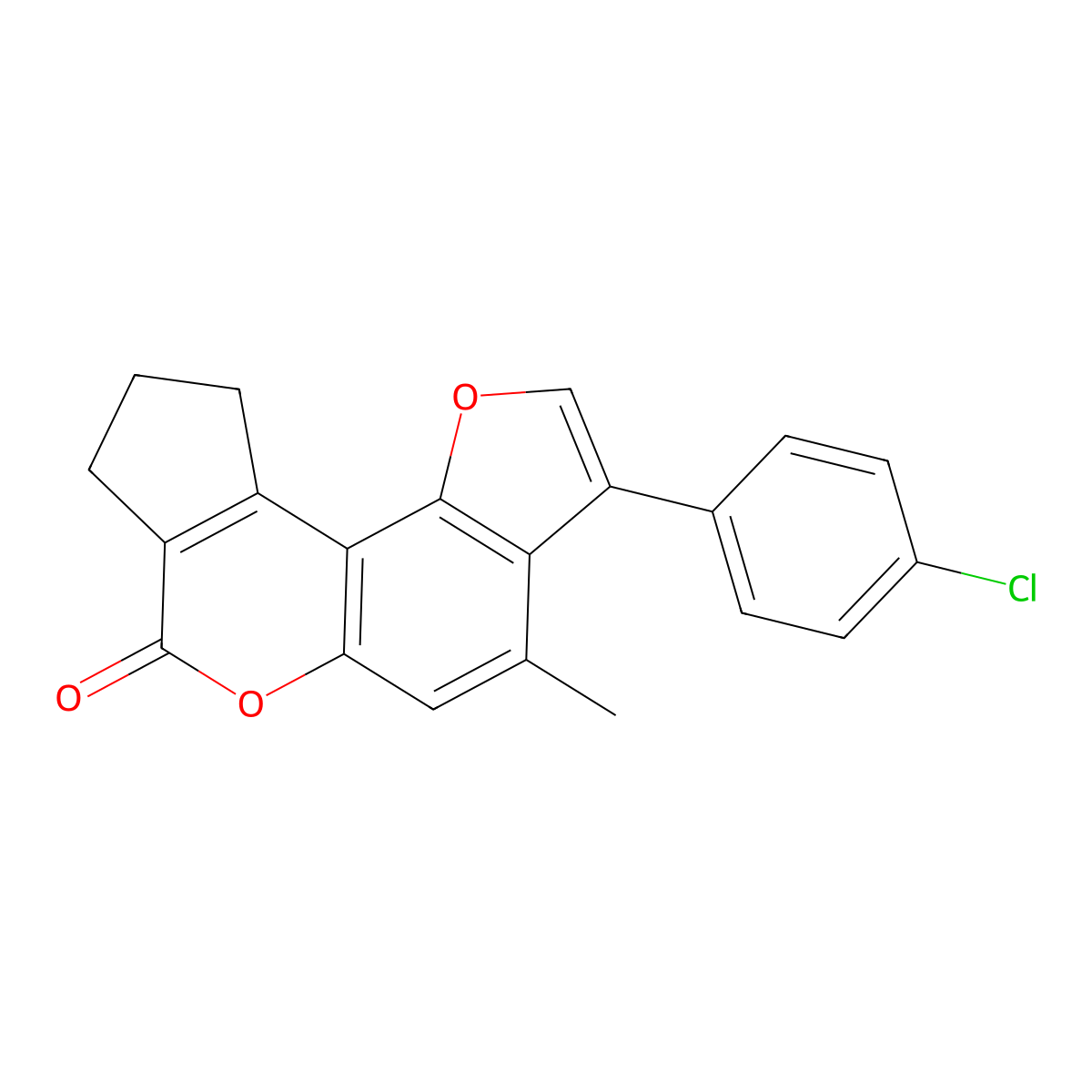 3-(4-chlorophenyl)-4-methyl-9,10-dihydrocyclopenta[c]furo[2,3-f]chromen-7(8H)-one molecular structure, CAS 374759-27-0