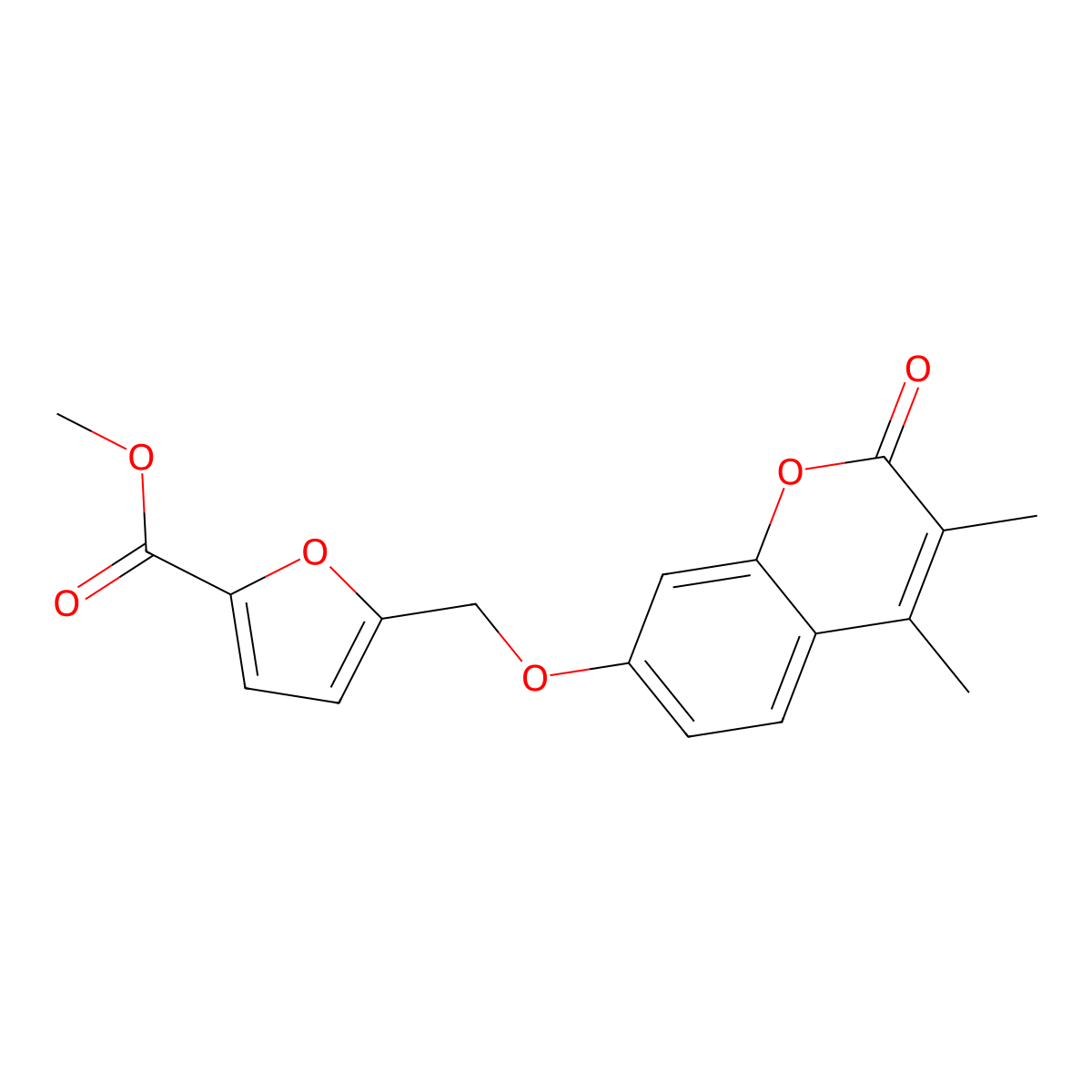 Methyl 5-[(3,4-dimethyl-2-oxochromen-7-yl)oxymethyl]furan-2-carboxylate molecular structure, CAS 374759-51-0